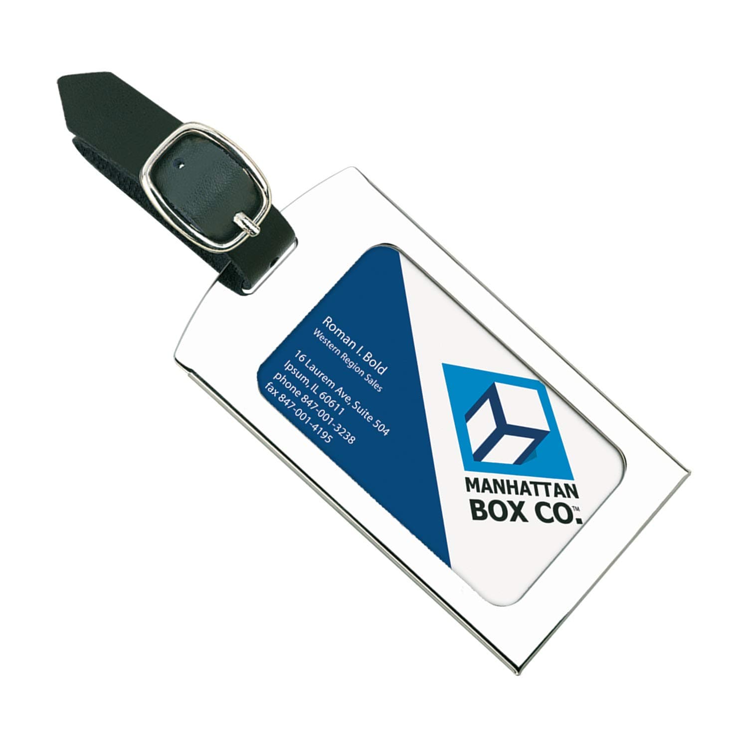 Business Card Luggage Tag, High-Polished Chrome Finish and Brushed Aluminum