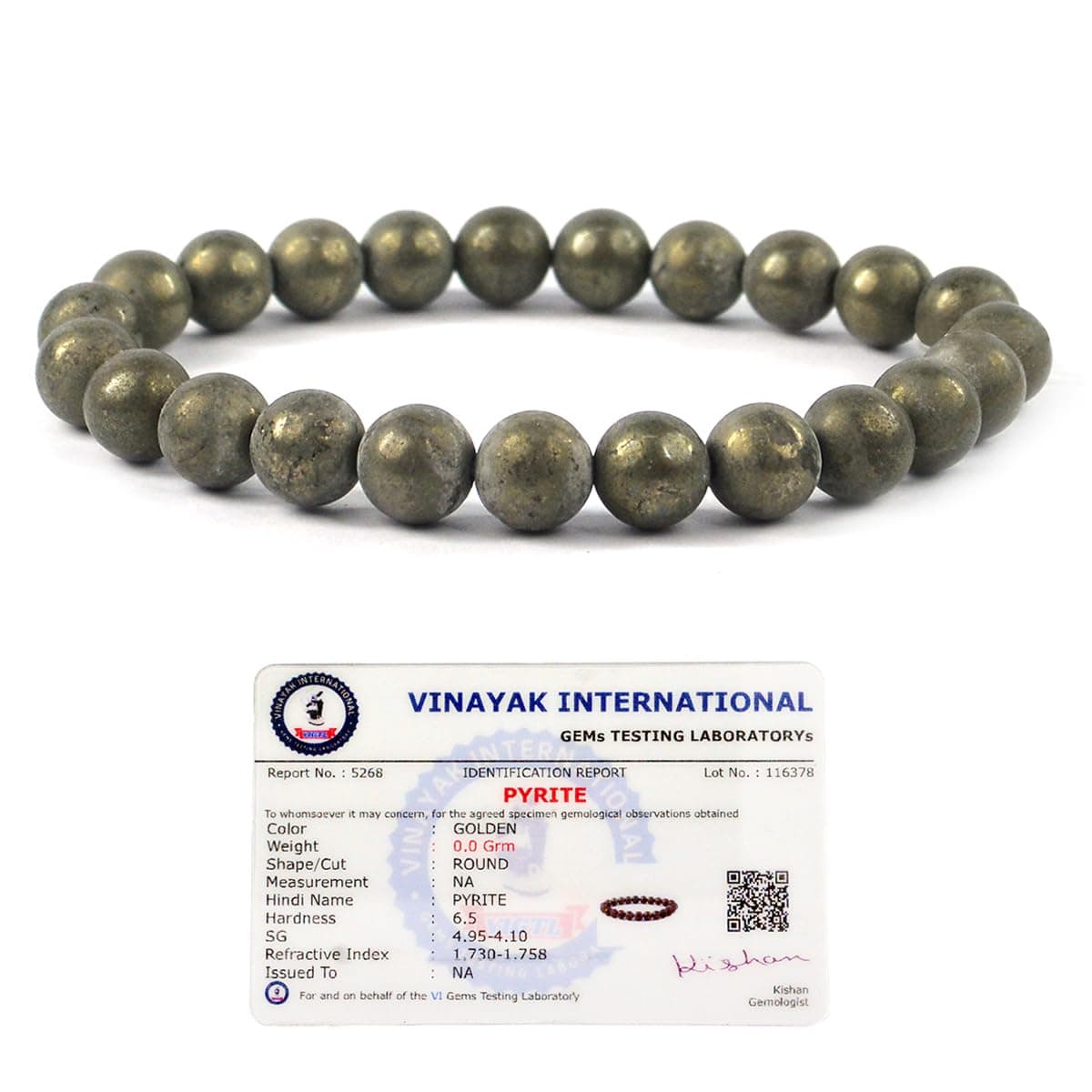 Reiki Crystal Products Natural Raw Pyrite Bracelet | Certificate of Authenticity | Attracts Wealth, Money, Boost Confidence & Will Power Bracelet for Men and Women