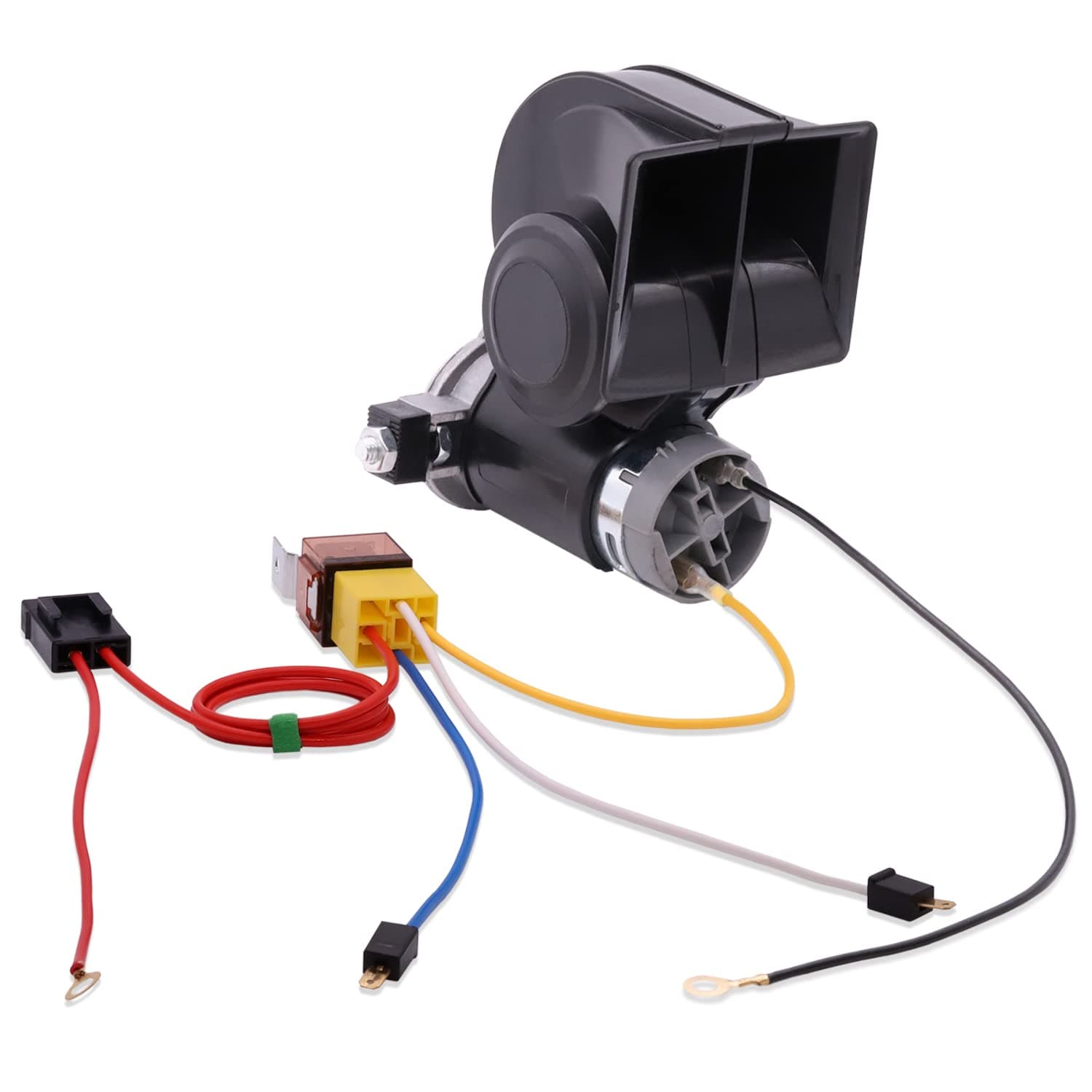 SoundOriginal Air Horn Train Horn for Truck 12v Loud Car Horn Snail Air Horn with Relay Harness for Golf Cart Any Vehicles (Black+Wiring Kit)