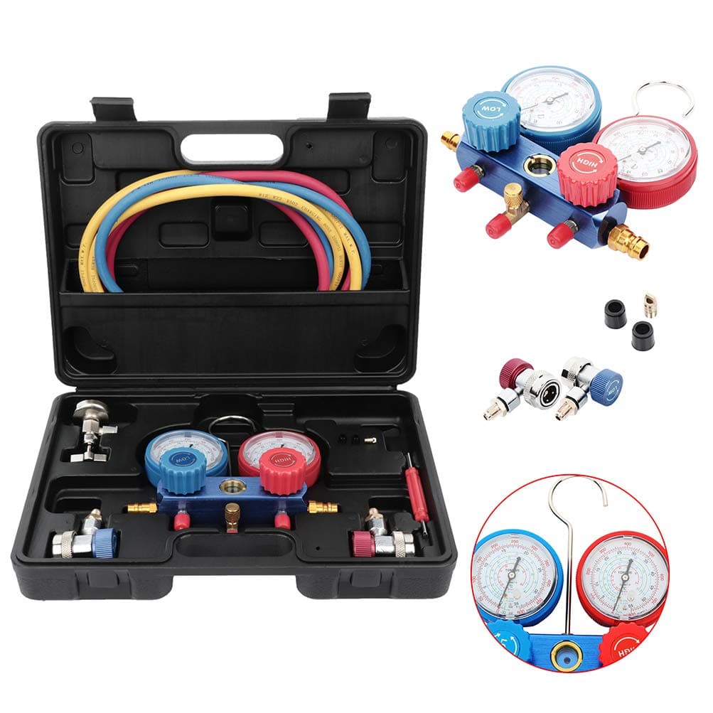 5FT AC Gauge Set for R12 R22 R134A Refrigerants with Couplers and Can Tap