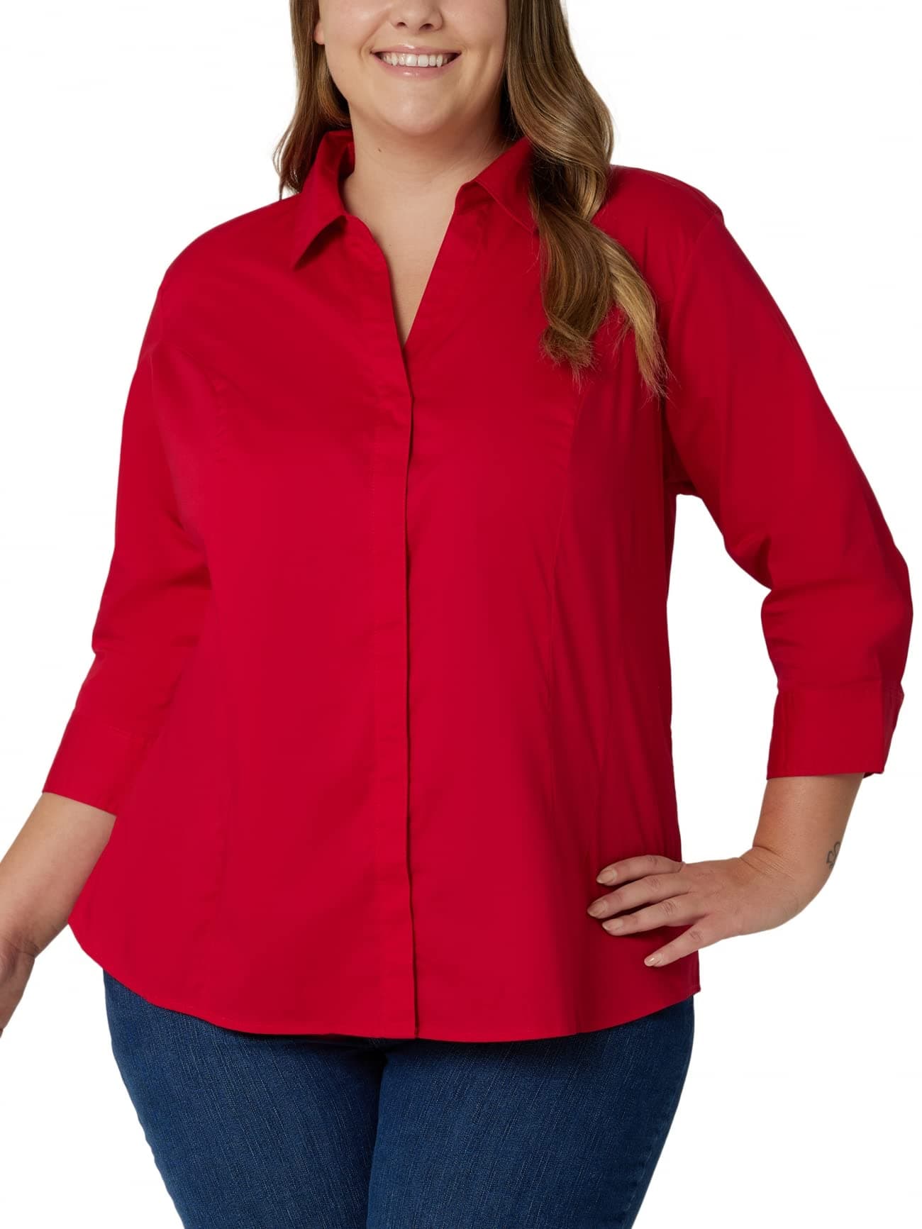 Riders by Lee Indigo Womens Plus Size Easy Care ¾ Sleeve Woven Shirt