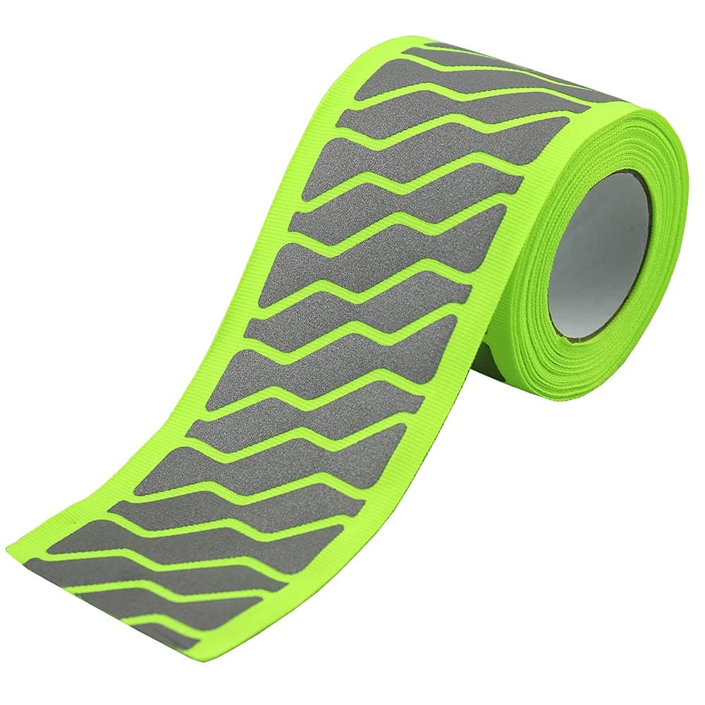 High Visibility Reflective Fabric Stripe Webbing Ribbon Sew On for Clothing 2" x 16.5ft W23 (Green)