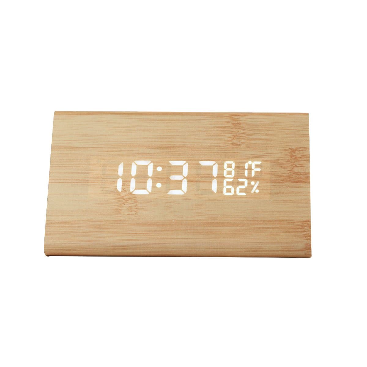 sho for shoe Digital Wood Clock Sound Activated LED Alarm Clock Multi-Function Display with Temperature and Humidity (Bamboo-White)