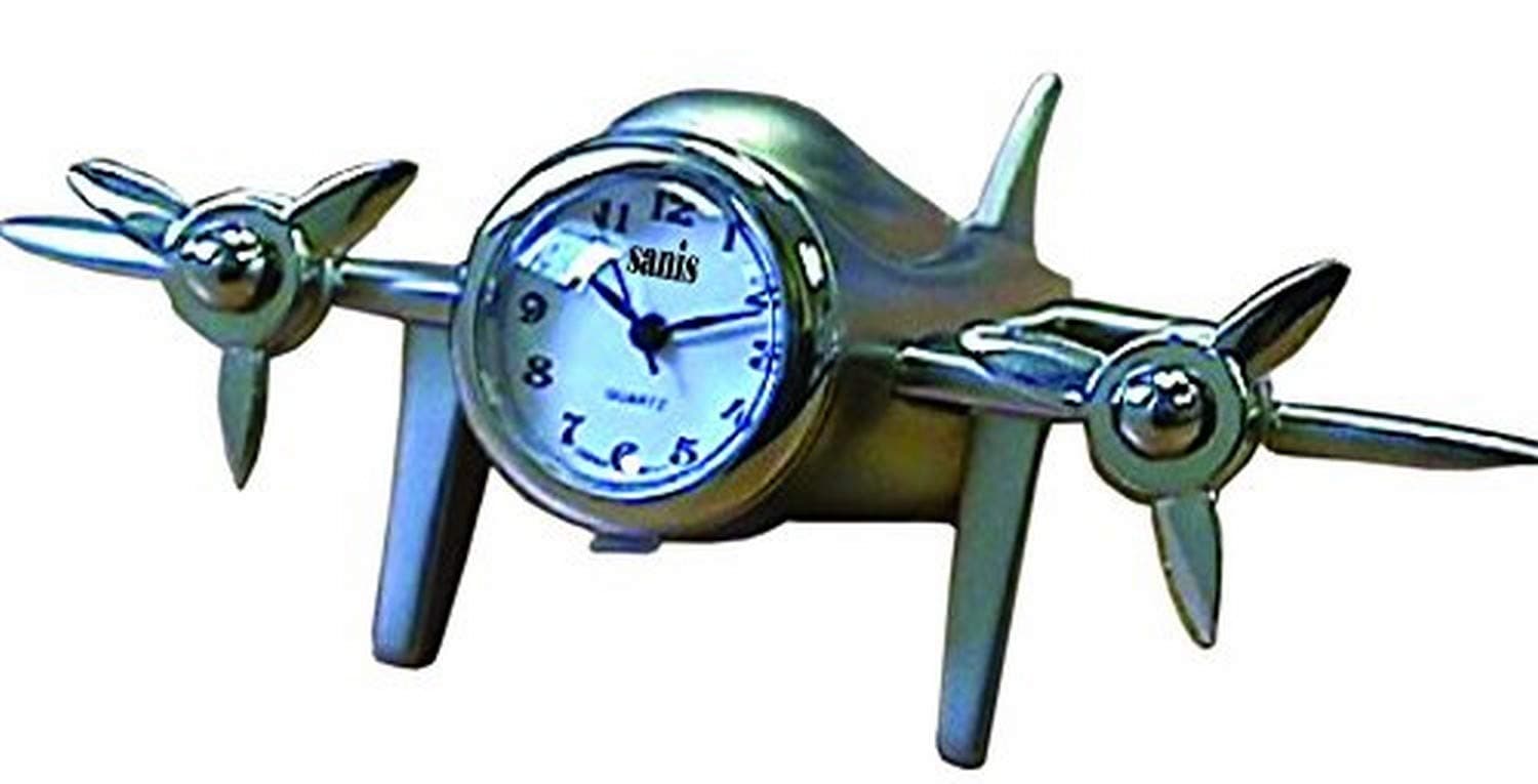 Sanis Enterprises, Silver Prop Airplane Clock, 4 by 2.5-Inch (Model: C282SIL)