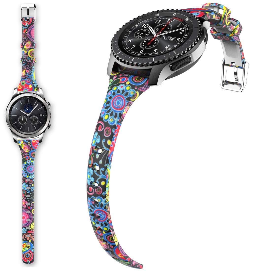 Gear S3 Bands, for Women Silicone Watch Bands Narrow Girls Rubber Watch Strap Flowers Quick Release Replacement Wristband Metal Clasp Samsung Gear s3 Frontier/s3 Classic Smart Watch, 22mm