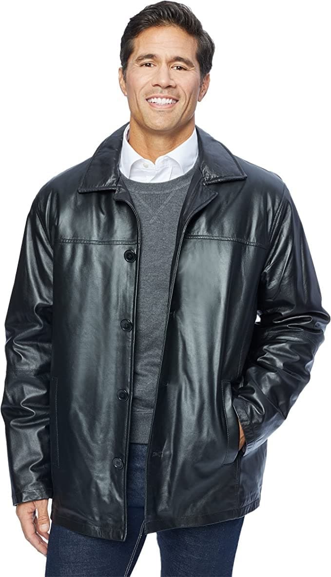 Men's Genuine Lambskin Black/Brown Real Leather Jacket Four Button Car Coat