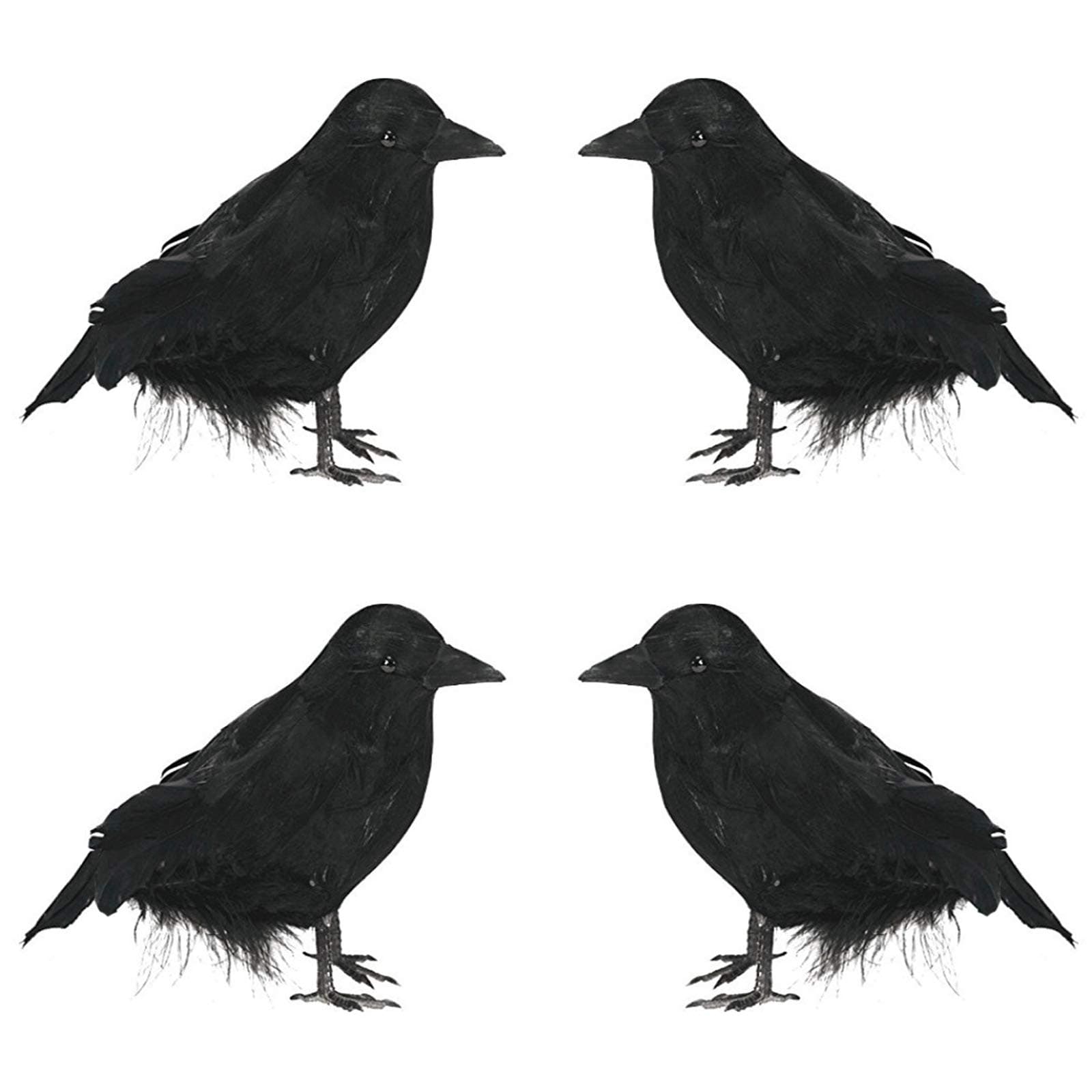 4 Pcs Halloween Realistic Crows Black Feathered Standing Crows Artificial Fake Birds Ravens Set for Christmas Outdoor Indoor Party Props Supplies Decorations Handmade Life-Like Lifesize Crow Model
