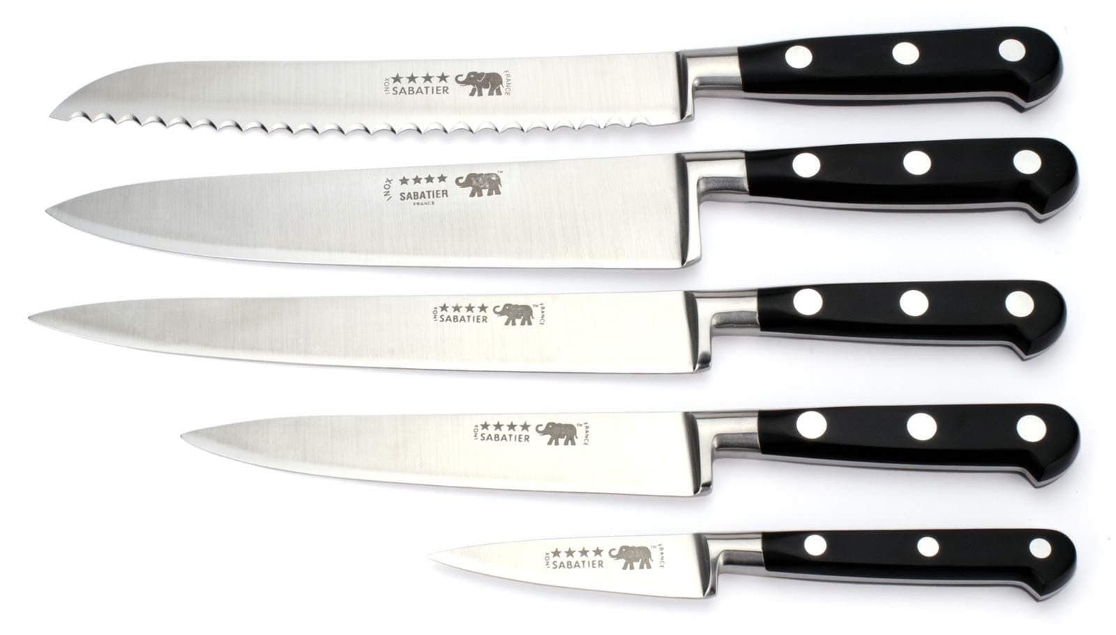 Thiers-Issard french Sabatier 5-piece cook knife set - black nylon handles - forged professional quality from France