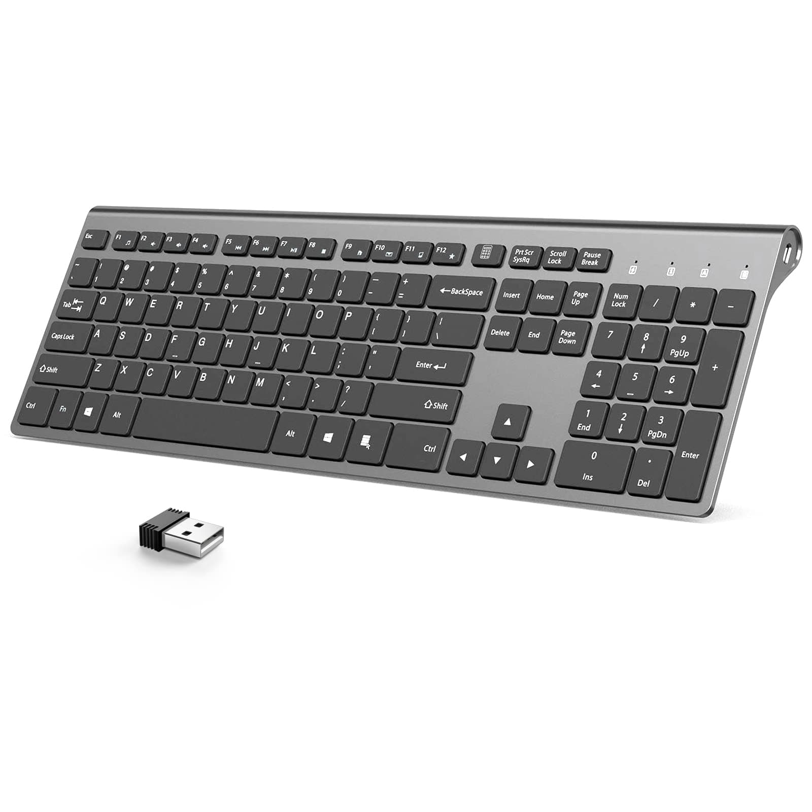 Wireless Keyboard,J JOYACCESS Full Size Rechargeable Quiet Thin Keyboard Wireless for Laptop,Computer,Desktop,PC,Surface,Smart TV and Windows,Black and Gray