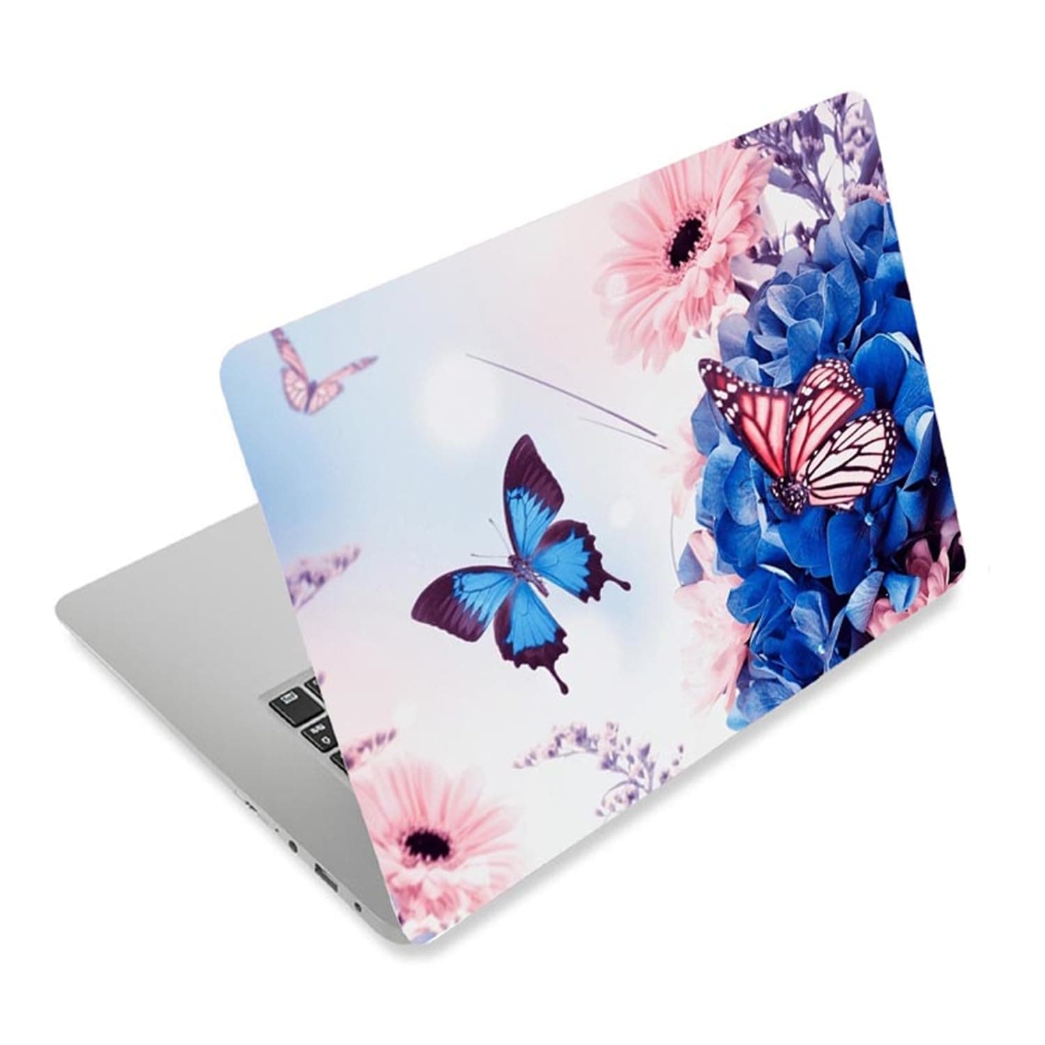 3D Print Laptop Skin Vinyl Sticker Decal, 12" 13" 13.3" 14" 15" 15.4" 15.6 inch Laptop Skin Sticker Cover Art Decal Protector Fits HP Dell Lenovo Compaq Apple Asus Acer (Blue Butterfly & Flower)