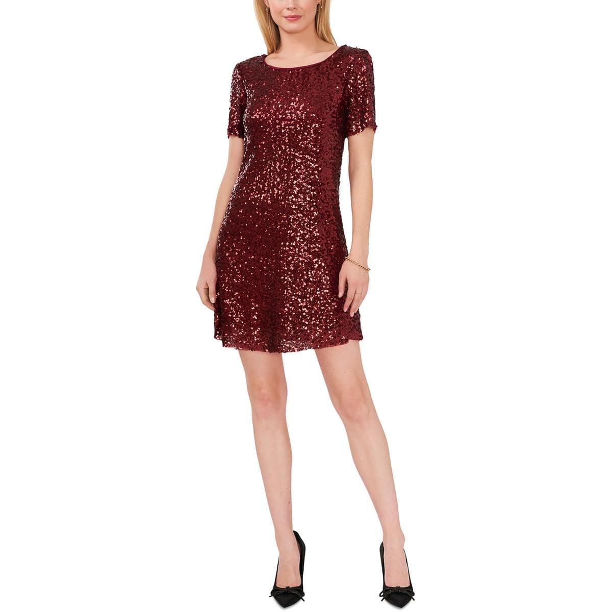 Vince CamutoWomens Mesh Sequined Cocktail and Party Dress