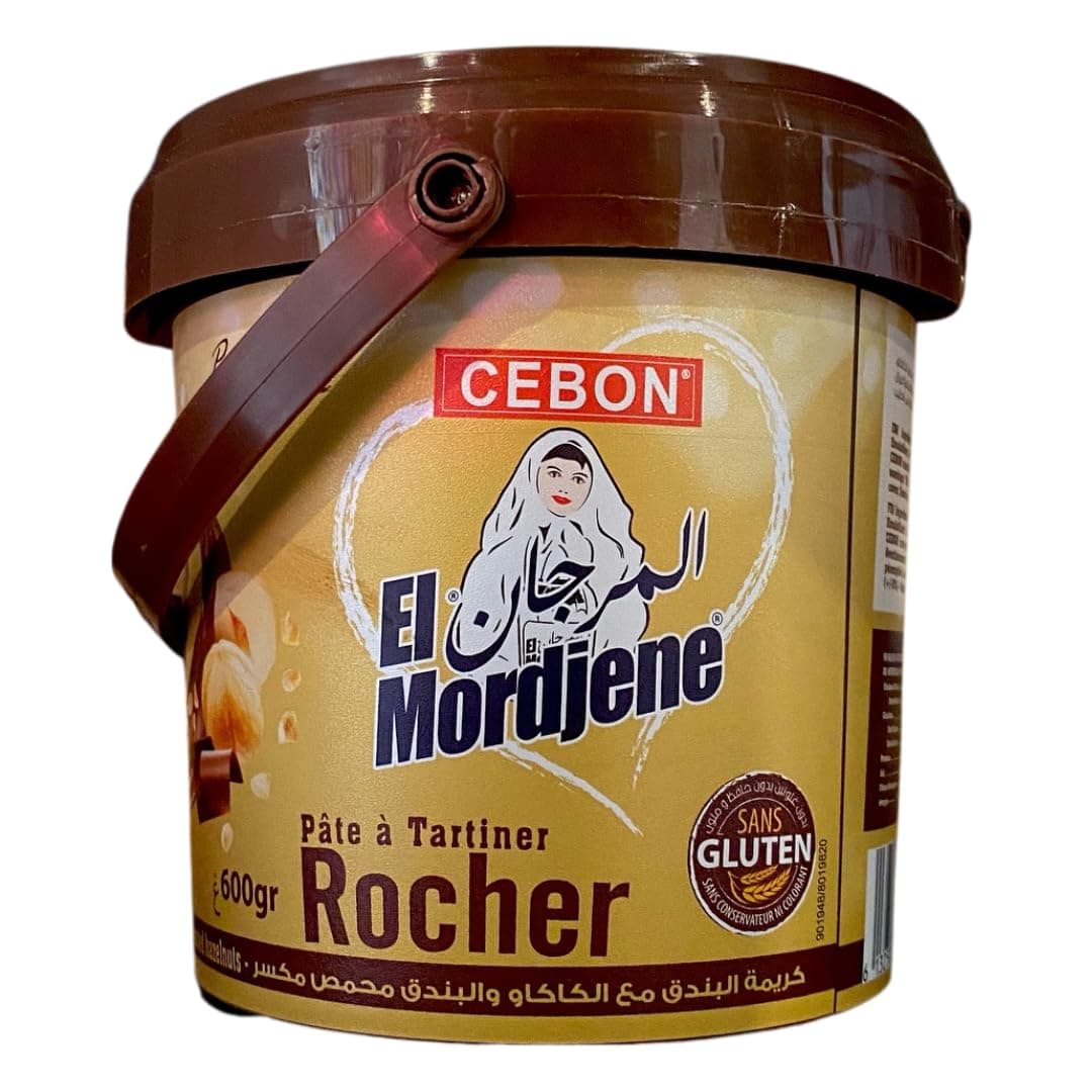 Cebon El Mordjene Chocolate Hazelnut Rocher Spread 600g – Crunchy, Rich Cocoa for Breakfast, Desserts & Snacks - Ideal for Chocolate Lovers - Gluten Free
