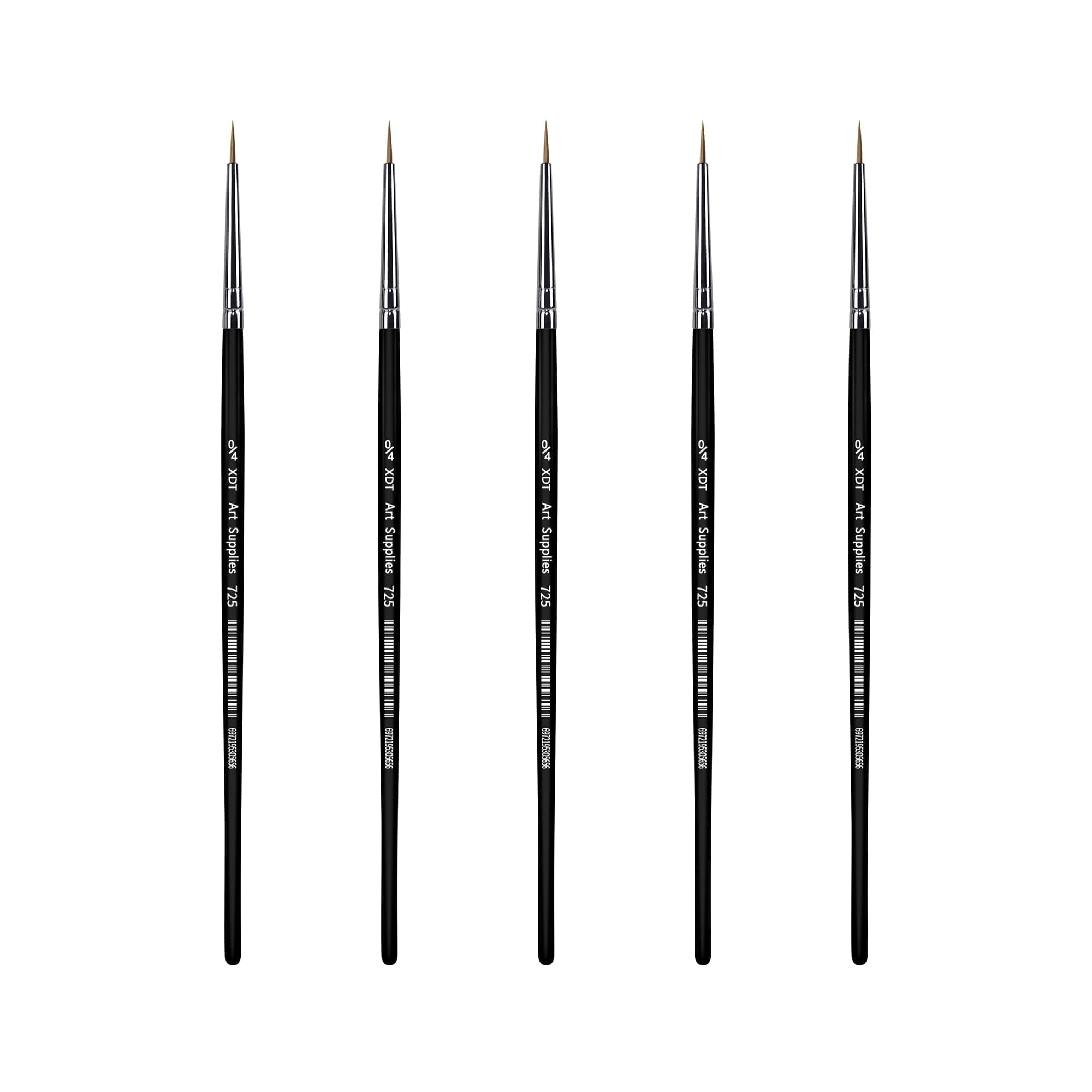 XDT#725 Micro Detail Artist Pin Point Painting Brush Set of 5 Piece #0000 Brushes Set, Acrylic Watercolor Oil, Fine Detailing Painting, Art, Scale Models, Easy Grip Handles