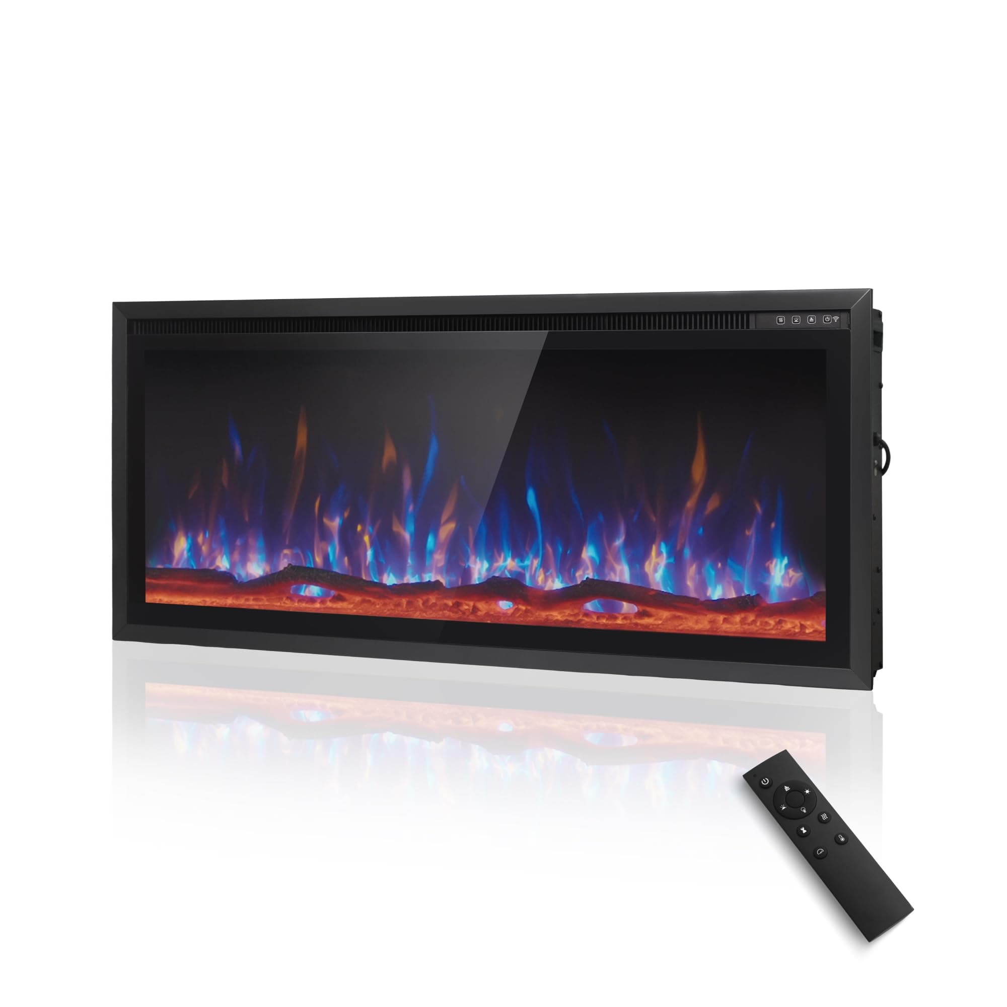MAISON ARTS 42" Wall Mounted Electric Fireplace Heater for Indoor Use - Recessed Fireplace Insert with Remote/Touch Screen, 1500/750W, Adjustable LED Flame (Logset/Crystals, Chimenea Eléctrica)
