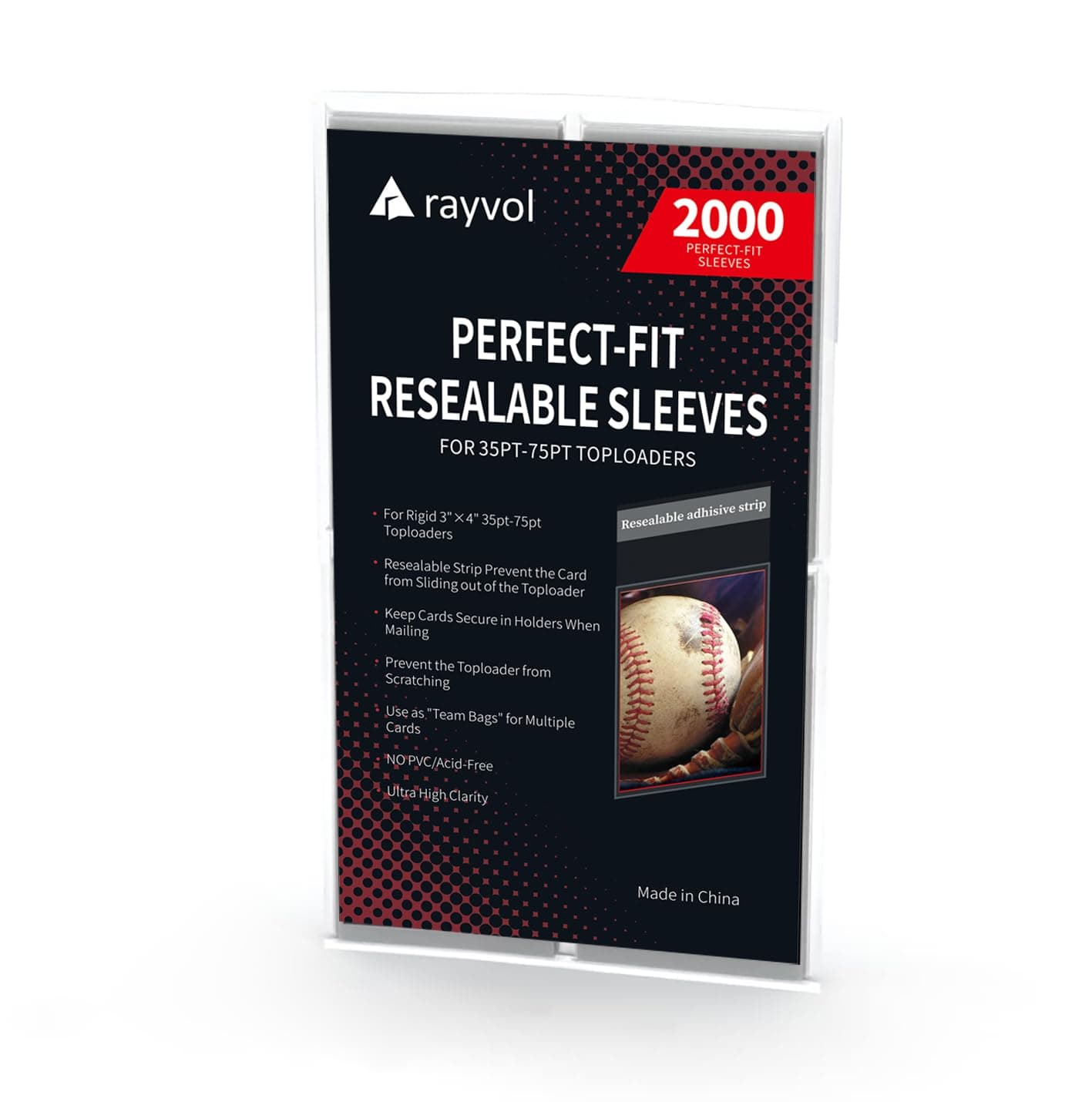 Rayvol Top Loader Sleeves - Resealable Team Bags for 35-75PT Rigid Toploaders and Semi Rigid Card Holders (2000pcs)