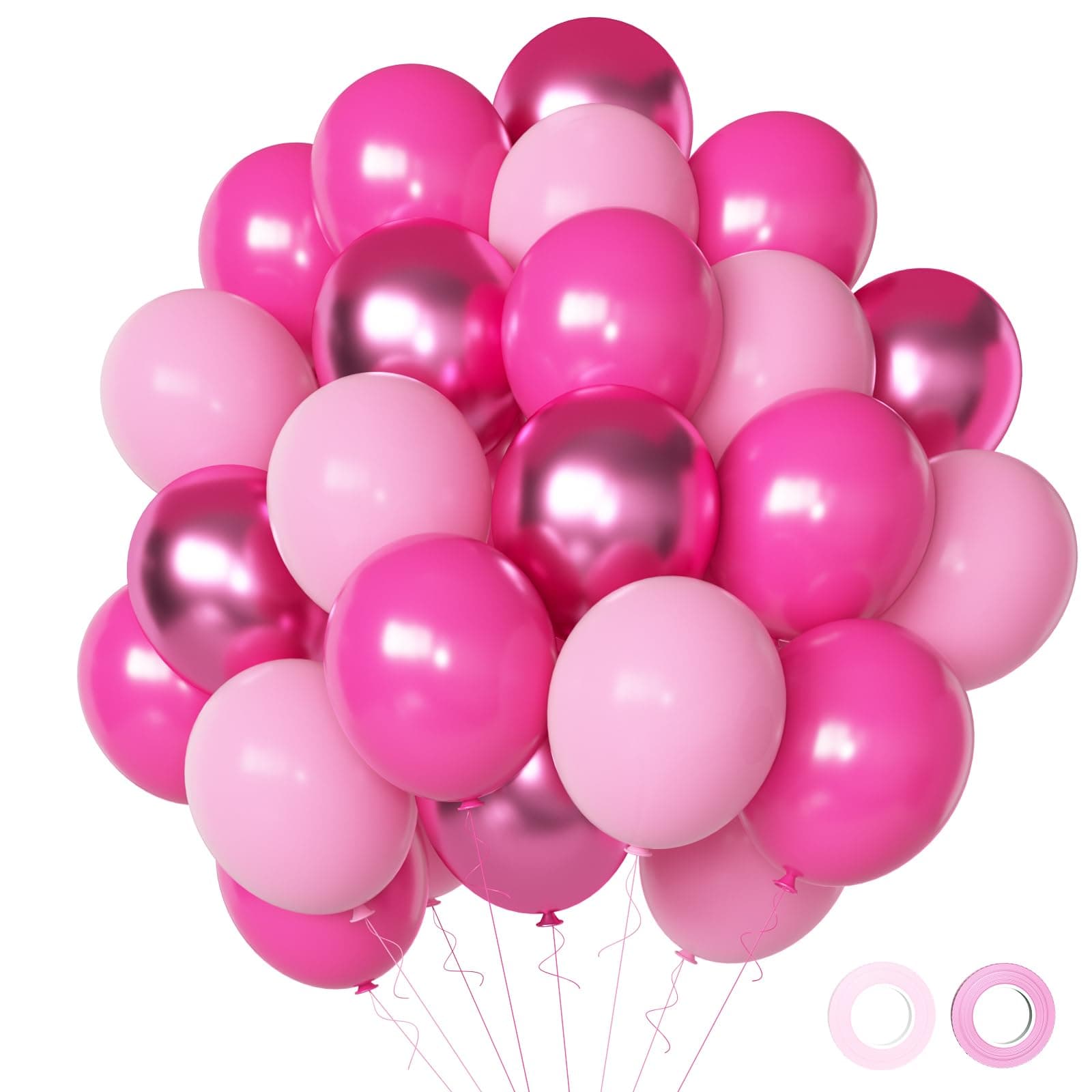 Pink Balloons Metallic Pink Balloon, 50Pcs 12Inch Hot Pink Chrome Pink Latex Balloons Light Pink Balloon and Dark Magenta Pink Balloons for Birthday,Baby Shower,Princess Theme Party Decorations