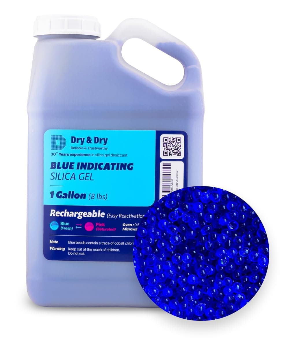 Dry & Dry [8 LBS] Blue Indicating Silica Gel Beads Desiccants (Industry Standard 3-5 mm) - Reusable Desiccant Beads Silica Beads(Blue to Pink)