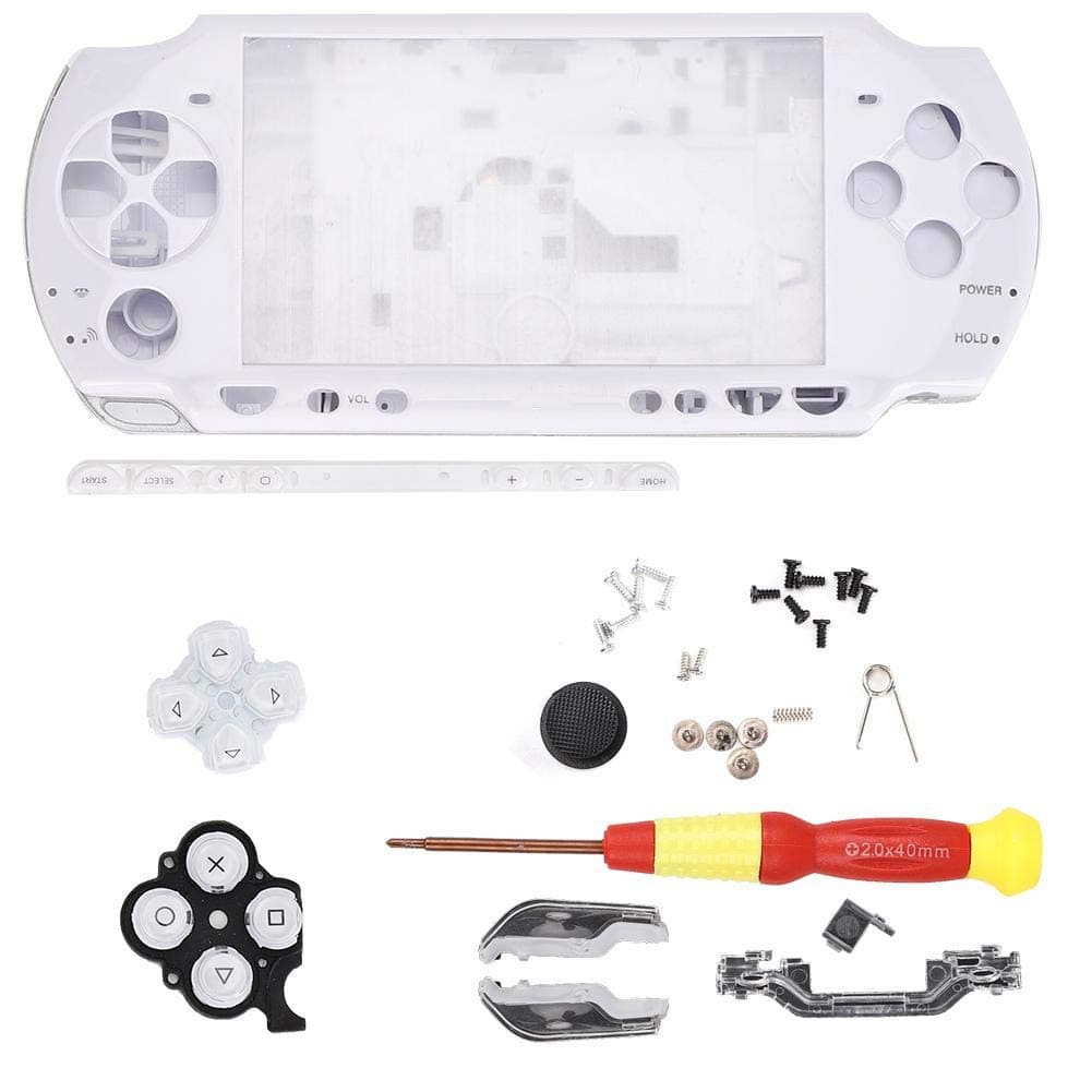 Game Console Shell, Replacement Controller Skin Game Controller Protective Case with Screwdriver, Screw, Button for PSP 2000 Console.(White)