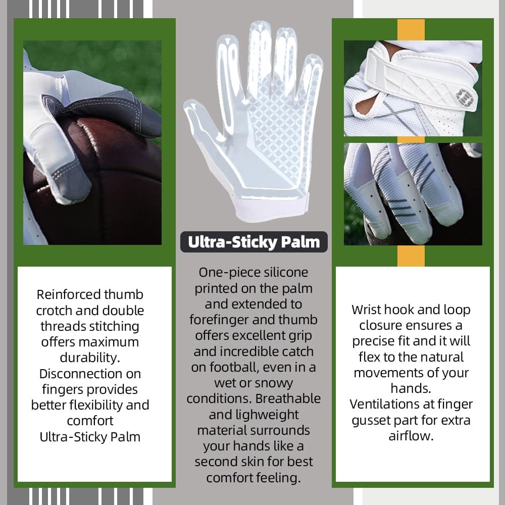 Seibertron Pro 3.0 Elite Ultra-Stick Sports Receiver Glove American Football Gloves Youth and Adult