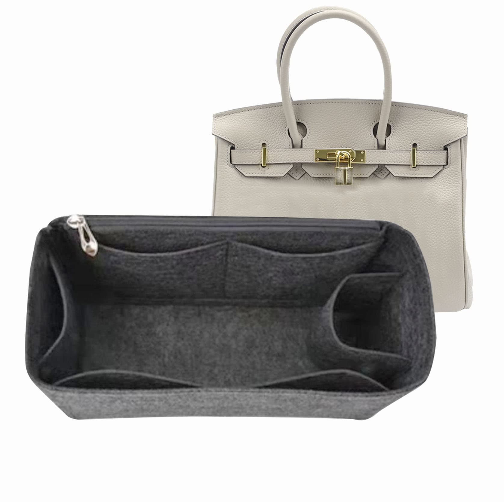 Lckaey Bag and Organizer for birkin insert 25 organizer Felt insert1099grey-S