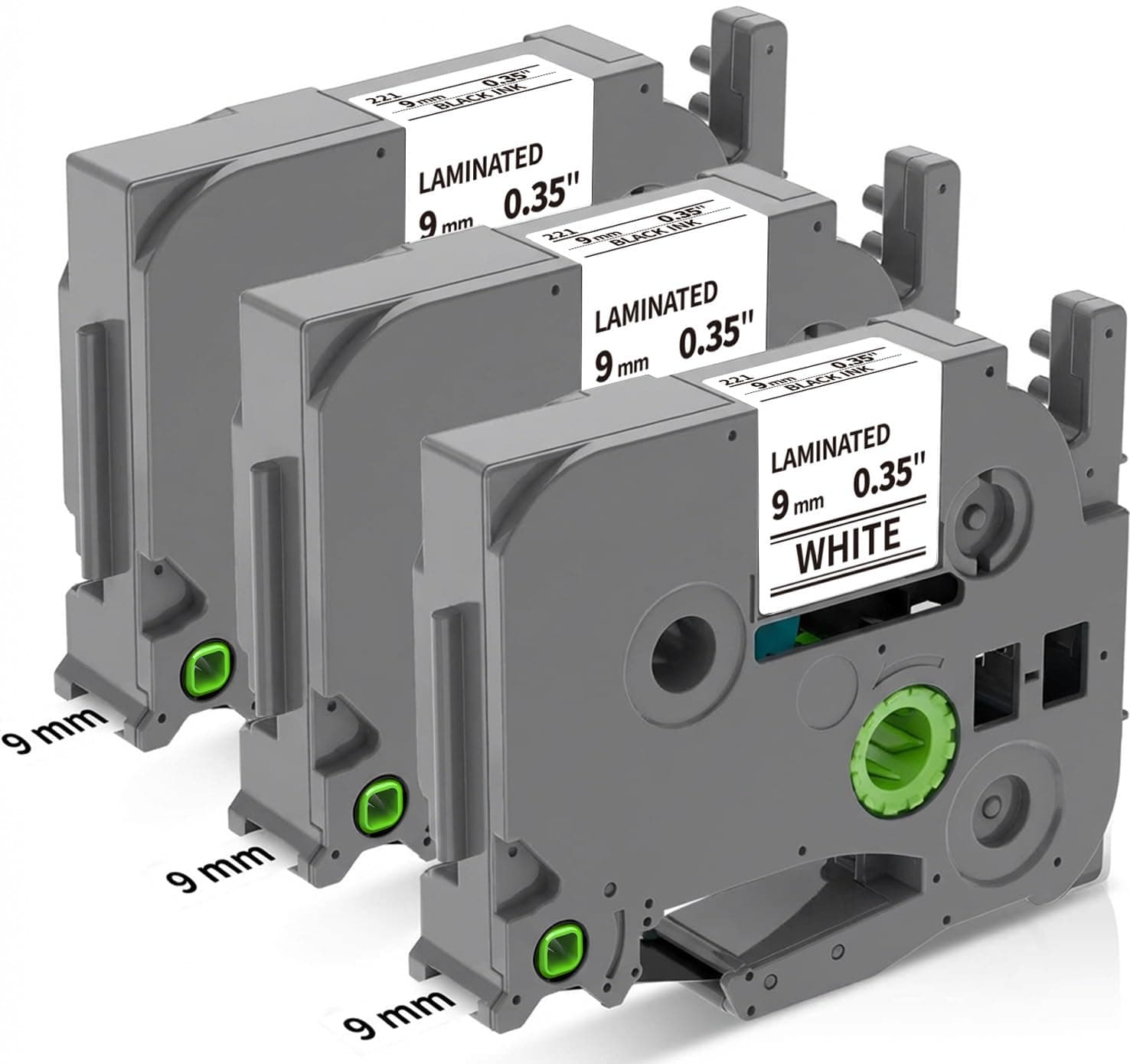 MarkDomain 9mm 0.35" Laminated White Label Maker Tape Replacement for Brother P-Touch Label Tape TZe-221 TZ-221 Black on White Compatible with Brother Ptouch PT-D220 PTD210 PTH110 PT-1950, 3-Pack