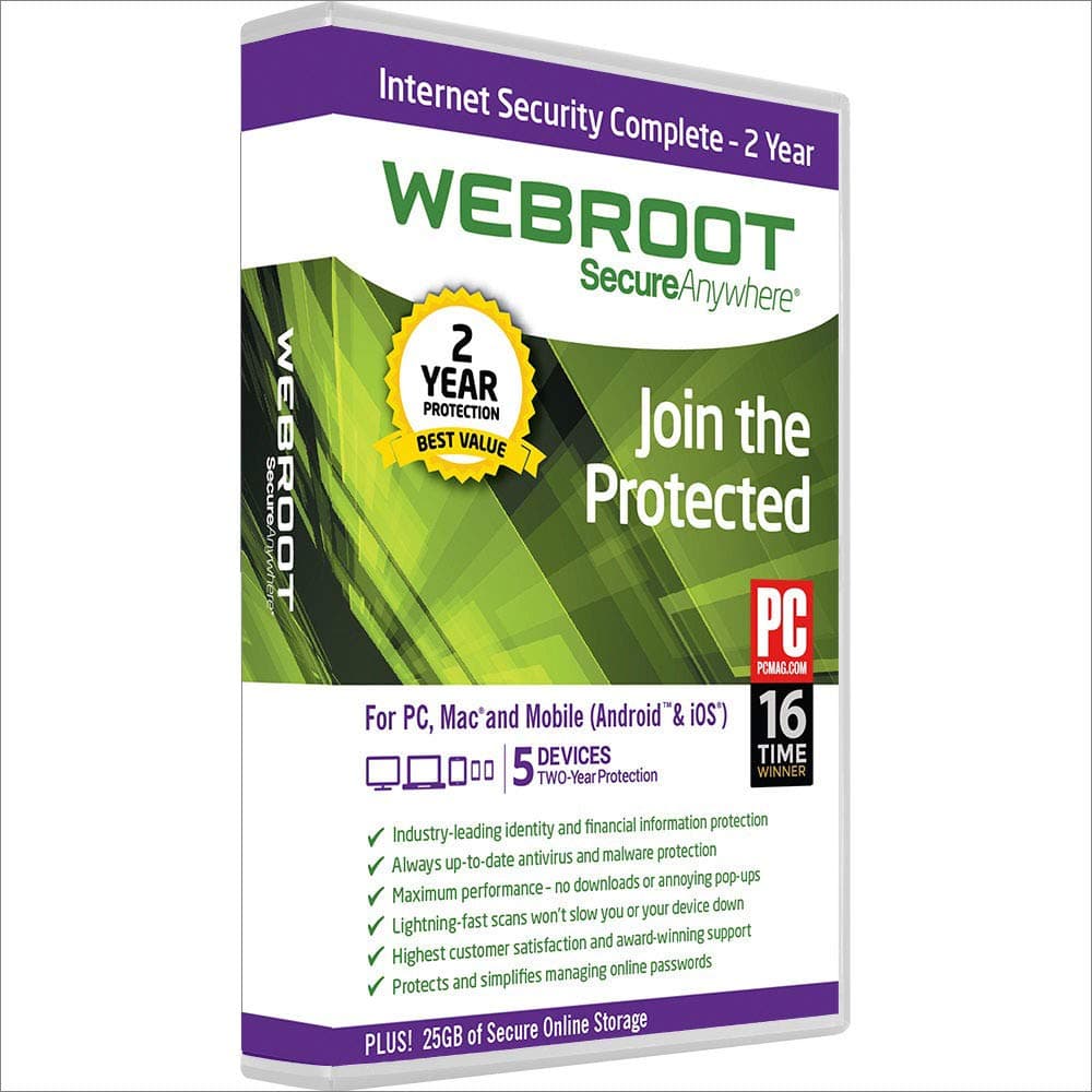 Webroot SecureAnywhere Internet Security Complete 2018 | 3 Year Subscription | 5 Devices | Keycode PC Download | PC or Mac