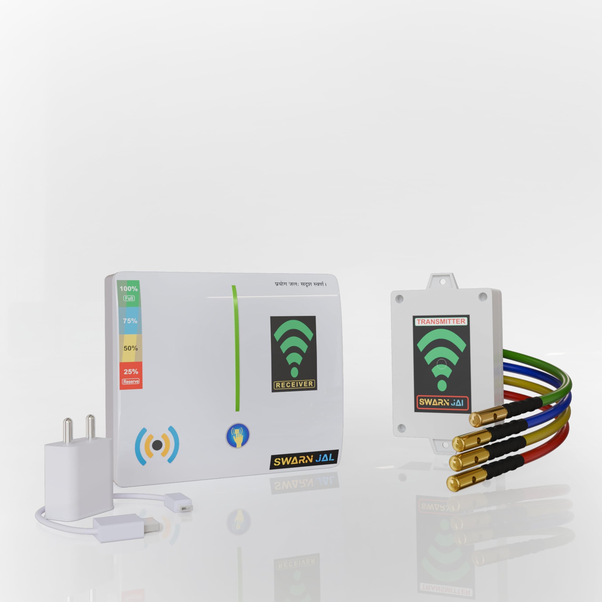 Wireless Water Tank Overflow Alarm Swarn Jal, 4 Levels Water Level Indicator with Overflow & Empty Alarm, Long Range up to 5 Floors or 1 km, Brass Sensors, No WiFi or SIM Required, 1 Year Warranty