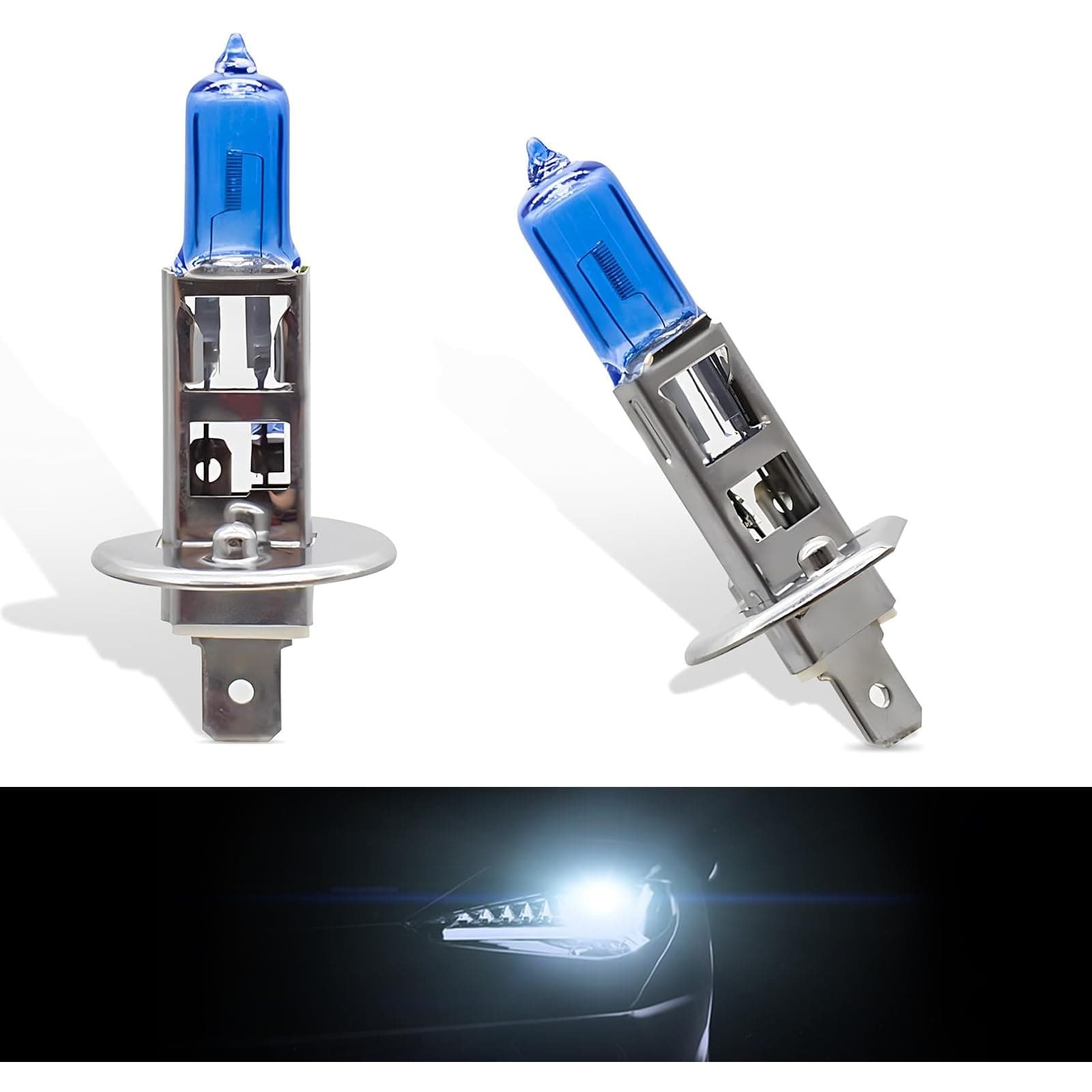 2 PCS Car Halogen Bulb, H1 12V 55W Super Bright High Temperature Resistant Shockproof High Low Beam, 360° Lighting for Most Car Models (White)