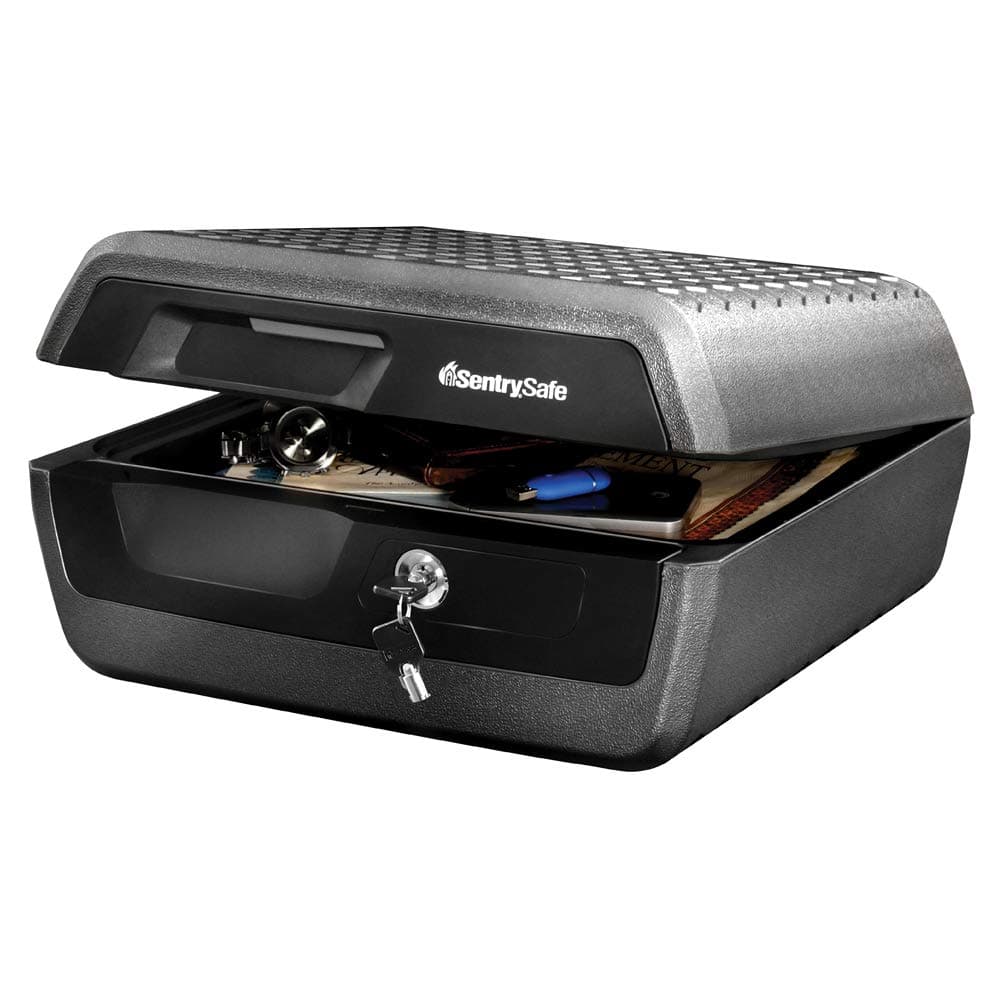 Fireproof and Waterproof Document Safe with Key Lock, Lock Box for Cash, Passport, Jewelry, Exterior: 16.5 in W x 14.8 in D x 7.6 in H, Black, 0.36 Cubic Feet, CHW30220