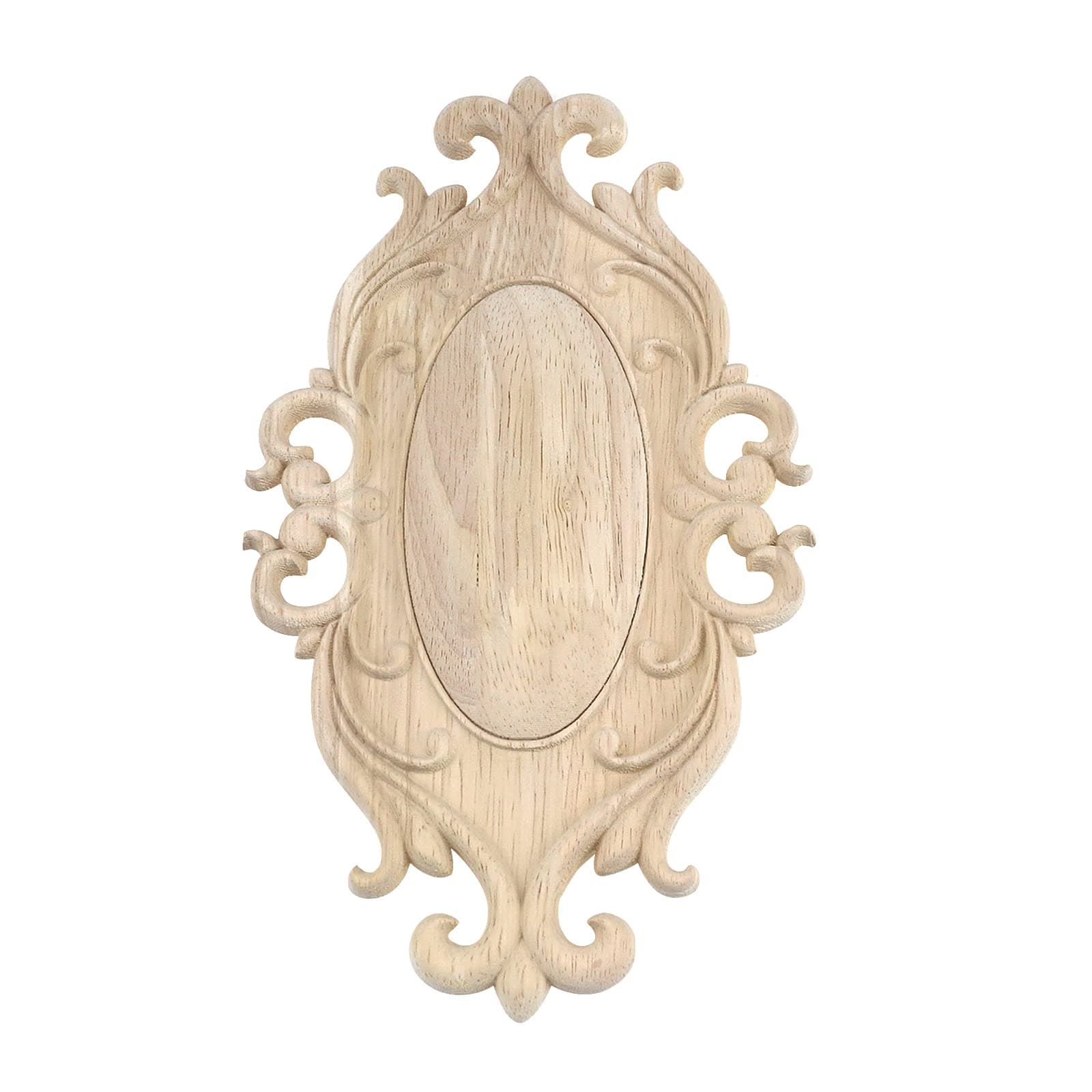 Antrader 1-Pack Wood Carved Onlays Appliques,Oval Shaped Unpainted Solid Wood Carving Decal for Door Cabinet Cupboard Wall Ceiling,(26×15cm/10.24x5.91in)