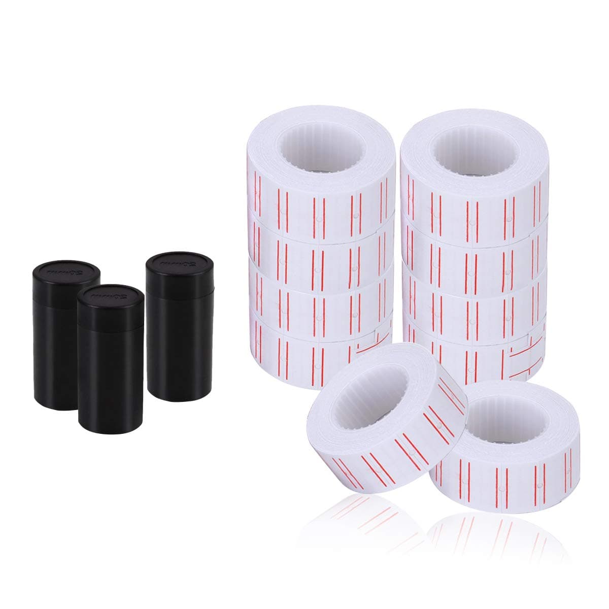 hatisan Price Gun Labels, 10 Rolls x 5000 White Pieces, Compatible with Mx-5500, 3pcs Ink Rollers, Double Red Lines, 500 Price Tag per Roll, 5000 Labels Total