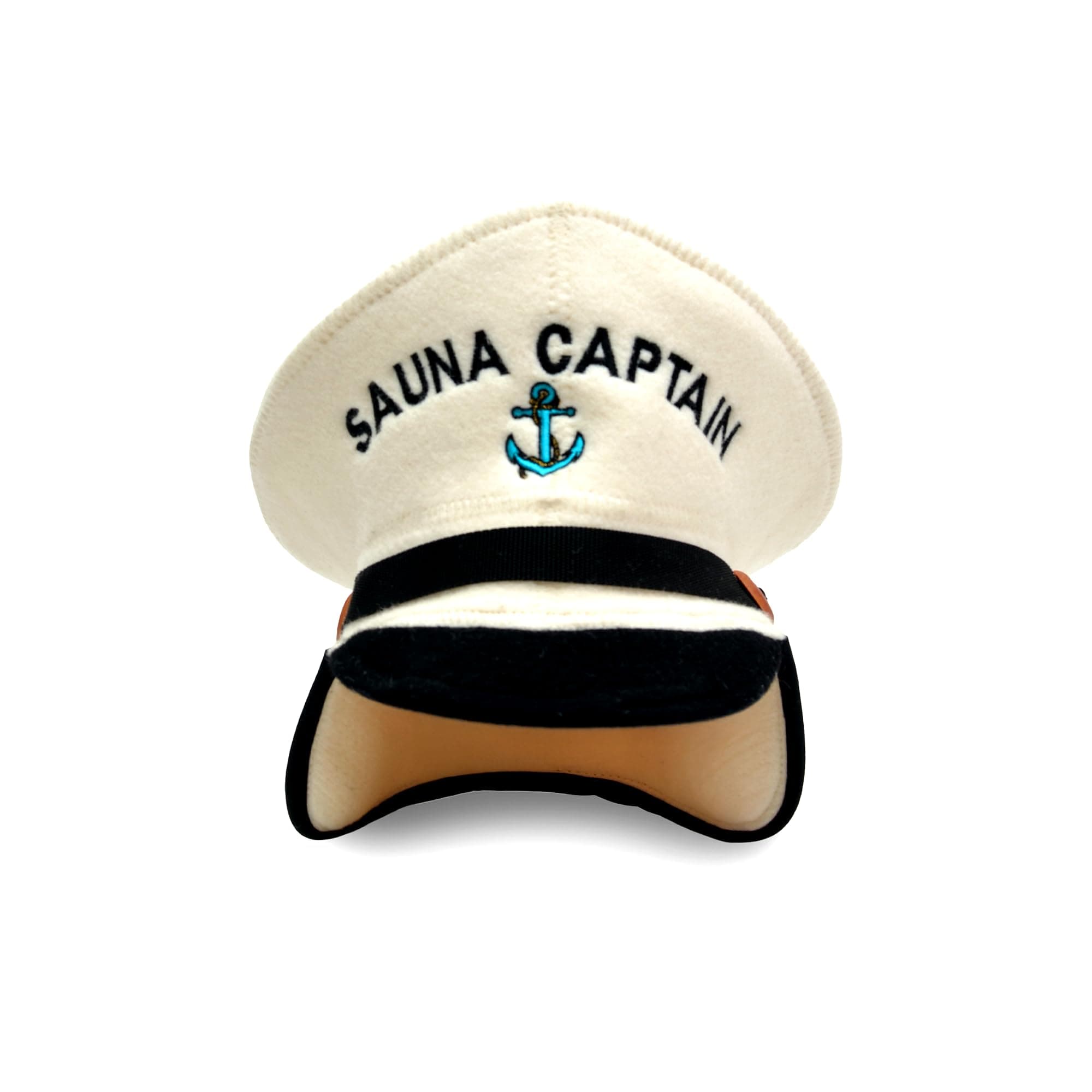 Sauna Hat 'Sauna Captain' White - 100% Organic Wool Felt Hats for Russian Banya - Protect Your Head from Heat - English Sauna eBook Guide Included - with Embroidery