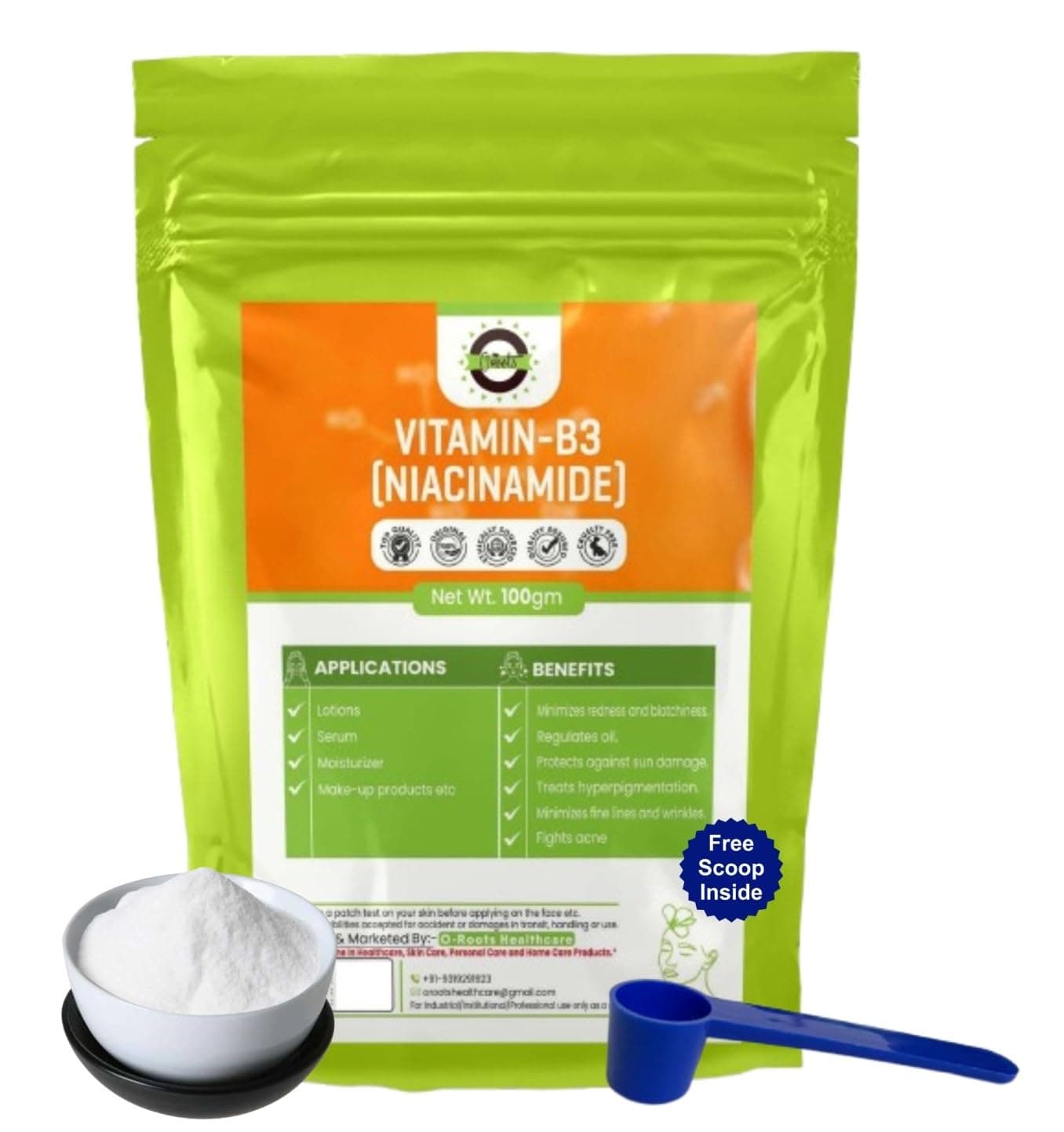 VITAMIN B3 (NIACINAMIDE) POWDER-100gm for Moisturizer, Anti-ageing formulations, lotions, serums and DIY skin care products.