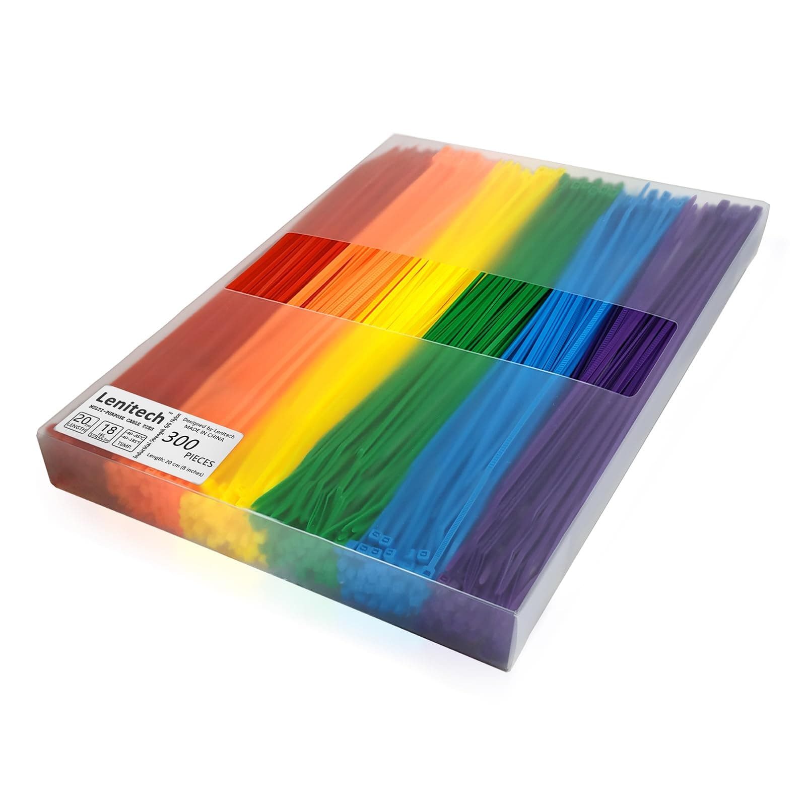 Lenitech Cable Ties 8" 6 Colors 300 Pack