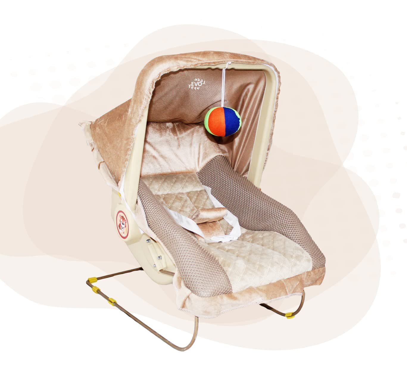 EVOHOME® 9 in 1 Premium Carry Cot Cum Bouncer Feeding Chair, Baby Carrier, Baby Chair, Rocker, Baby Bath Tub, Carrying, Bouncer, Storage Box & Baby Swing with Mosquito Net Feeding Swing (Brown)