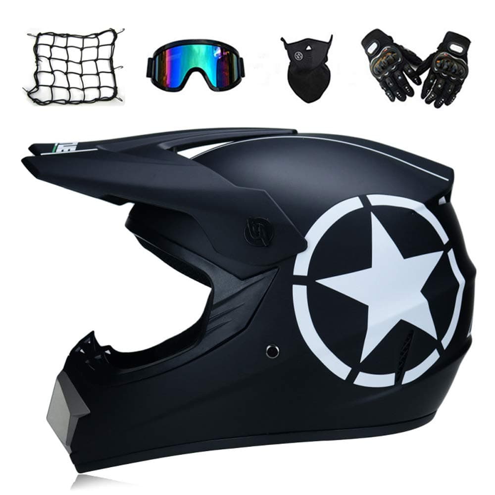 MRDEAR Motorbike Motocross Helmet, Cross Helmet Kids MTB Motorcycle ATV Off Road Helmet Unisex Full Face Crash Helmets with Goggles Gloves Mask Helmet Net, Black
