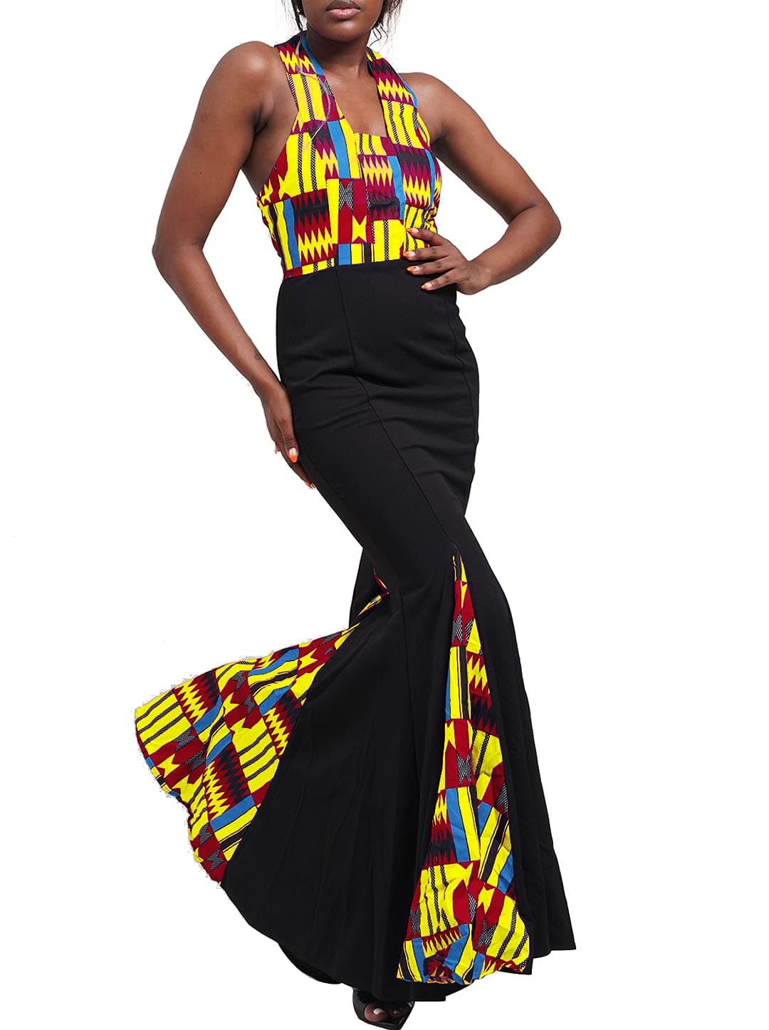 HongyuAmy Women African KentePrint Dress Ankara Maxi Evening Dress