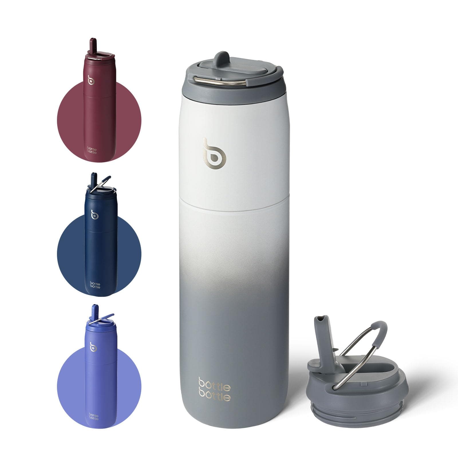 BOTTLE BOTTLEStainless Steel Water Bottle with Straw and Lid, 32oz Vacuum Insulated Water Bottle Flask, Stay Cold for 24 Hrs, Hot for 12 Hrs, Leak-Proof Wide Mouth Sports water bottle, grey