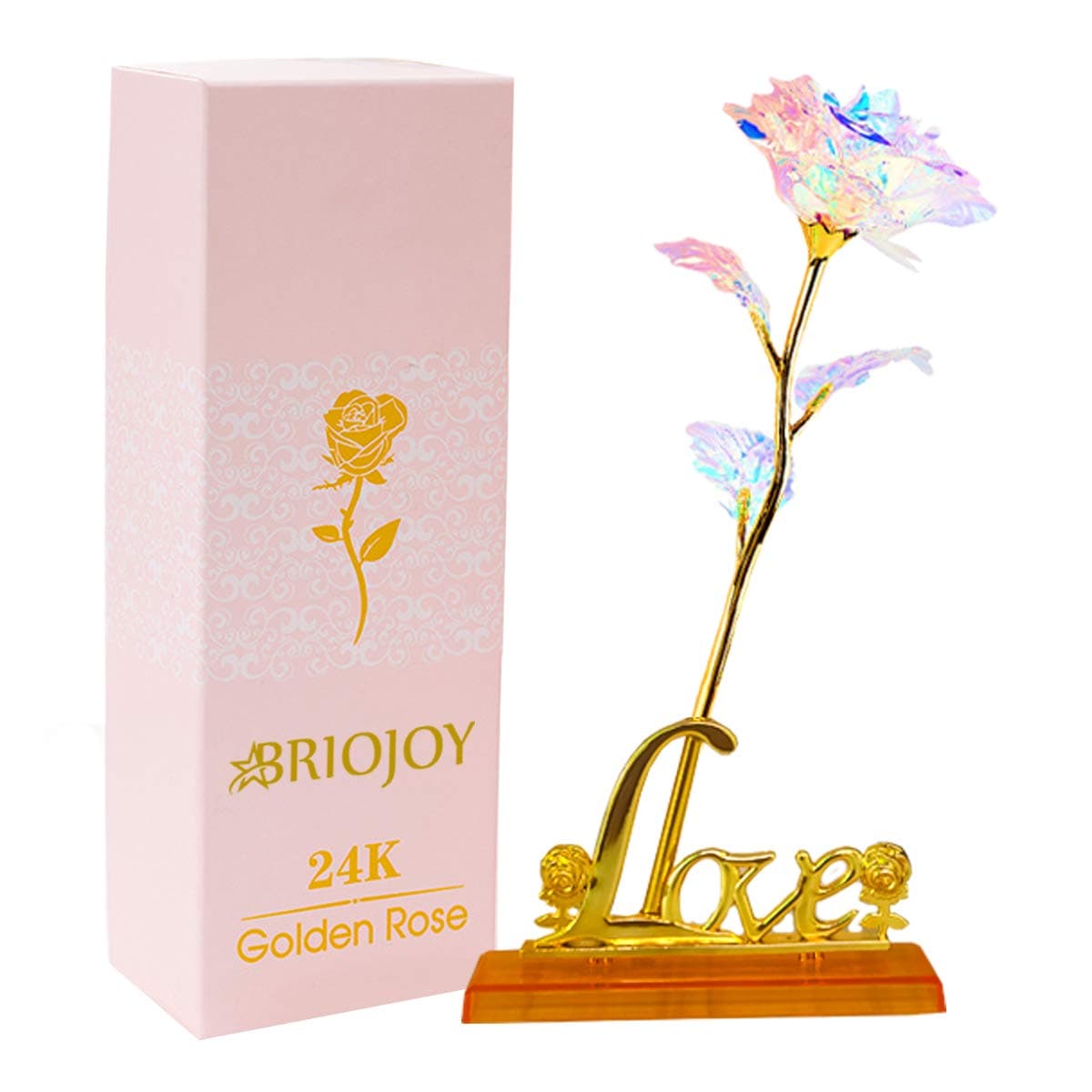 Briojoy Colorful Rose Artificial Flower with Love Shaped Stand, Gift for Her, Valentine’s Day, Birthday, Anniversary, Engagement, Thanksgiving, Mother’s Day transparent