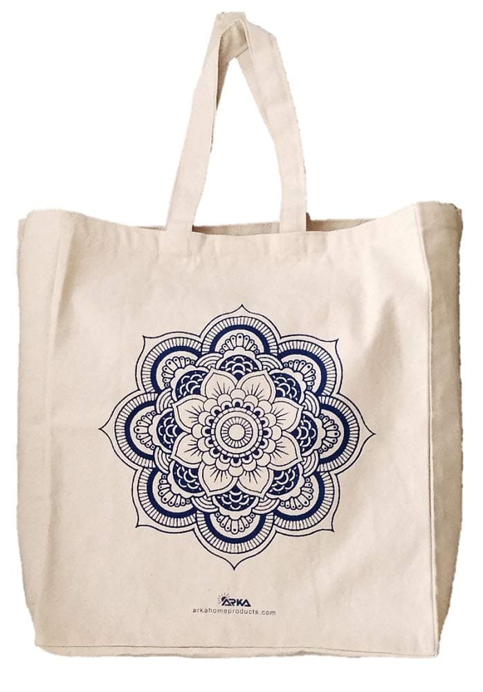 Unisex-Adult Arka Shopping Bag - Blue Flower Print - 100% Relaxed Fit, Reusable, Printed Canvas Bag