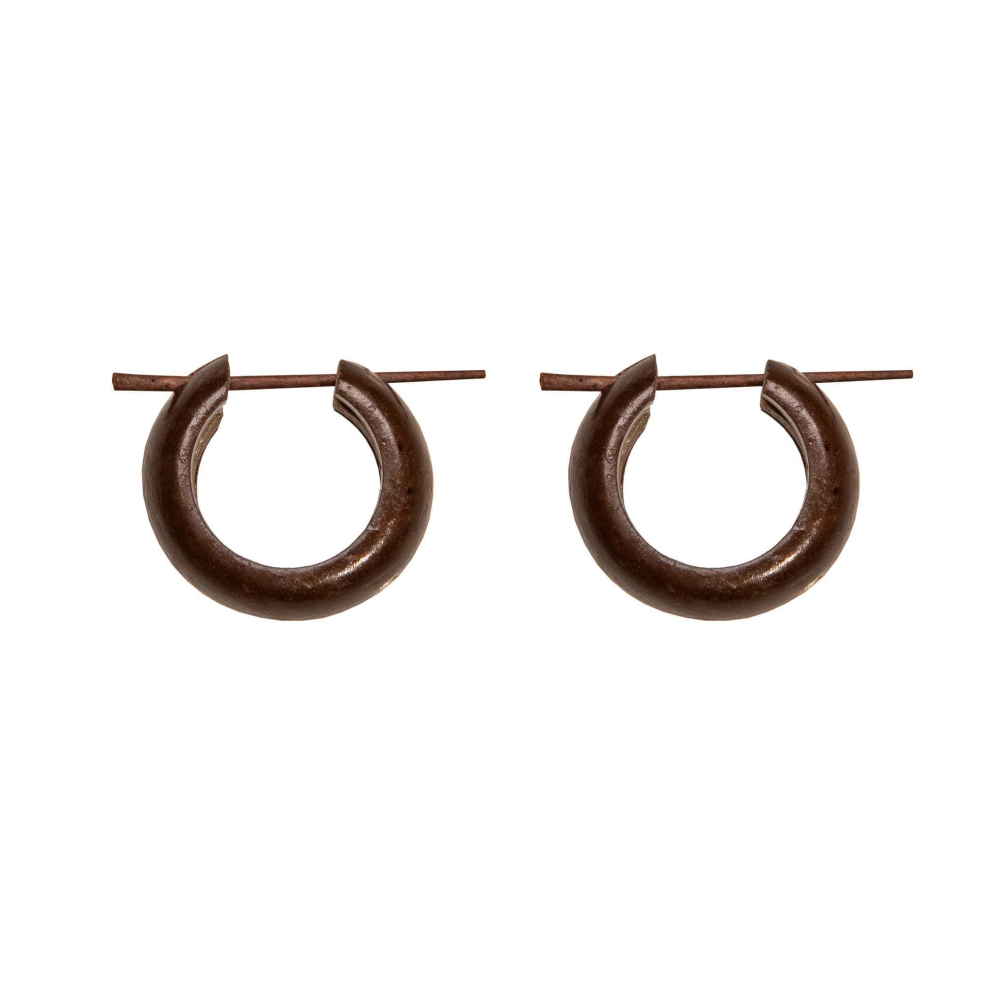 81stgeneration 17.5mm Brown Coconut Wooden Hoop Earrings - Handmade Gothic Tribal Hippie Earrings for Women and Men