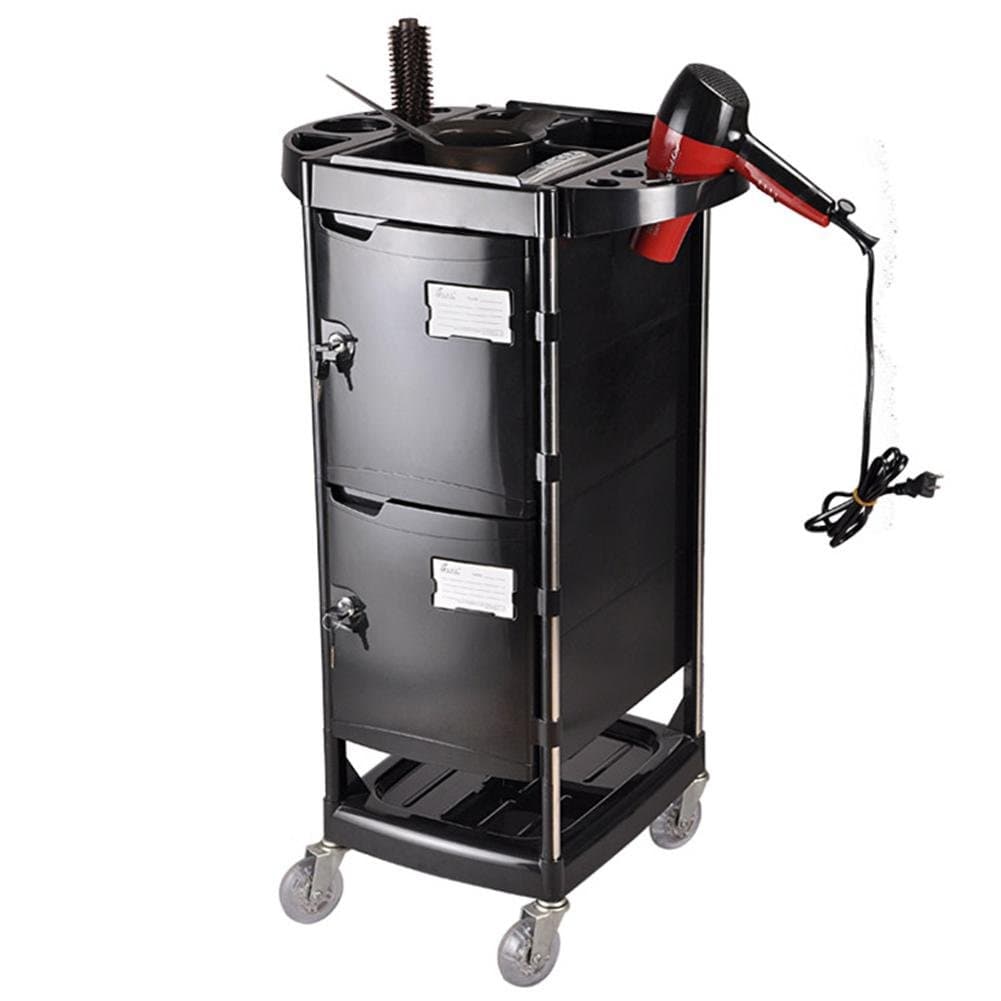 Salon Cart Hairdressing Trolley Beauty Barber Hair Coloring Tray Rolling Storage Station with 4 Drawers Hair Dryer Holder