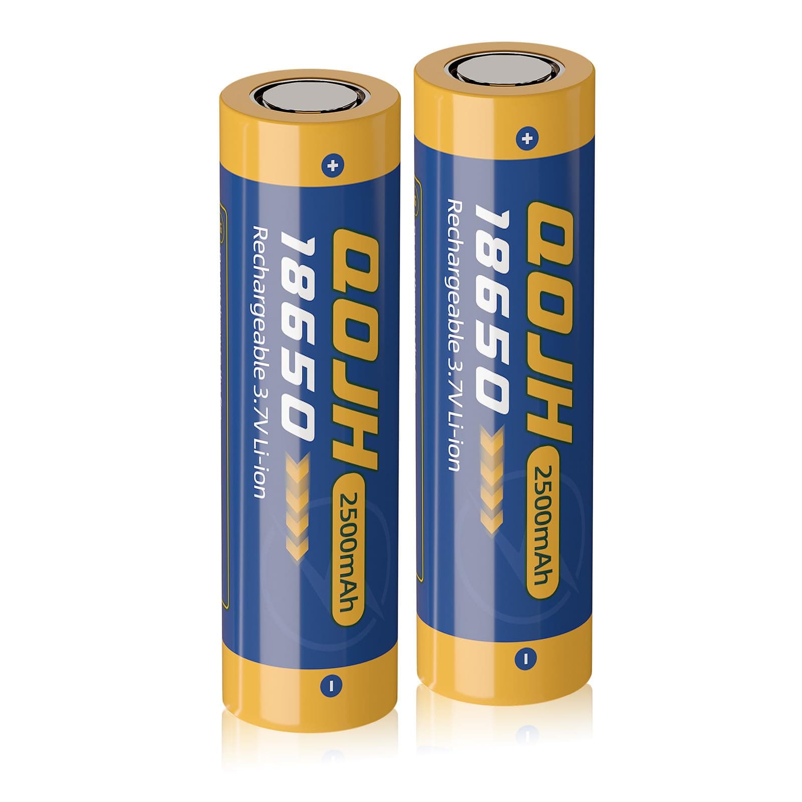 QOJH 18650 Rechargeable Battery Flat Top, 2 Pack 3.7 Volt Real Capacity 2500m...