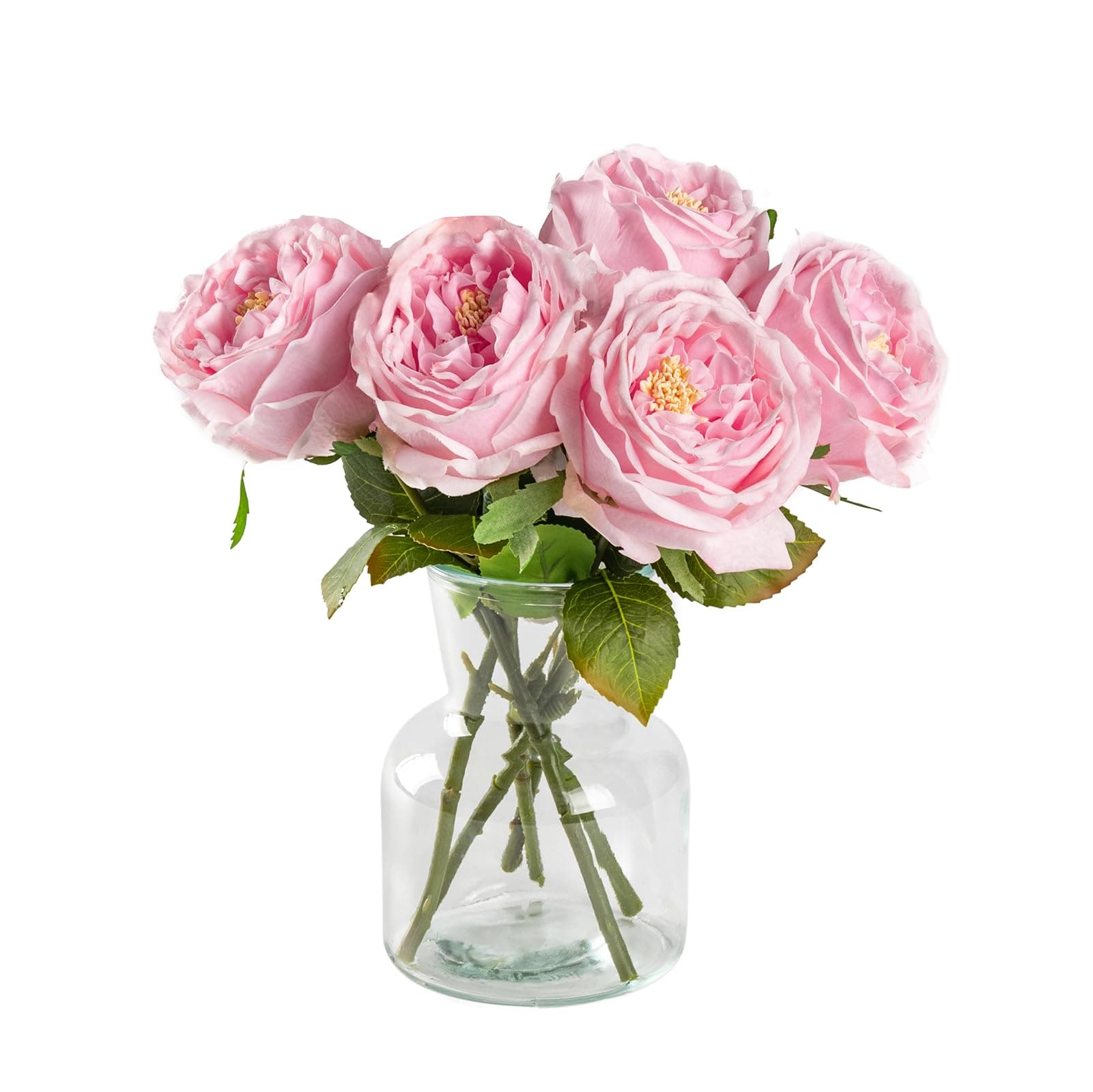 DuHouse 5Pcs Silk Roses Fake Pink Roses with Stems Real Touch Rose Artificial Flowers for Arrangement Wedding Party Home Decoration