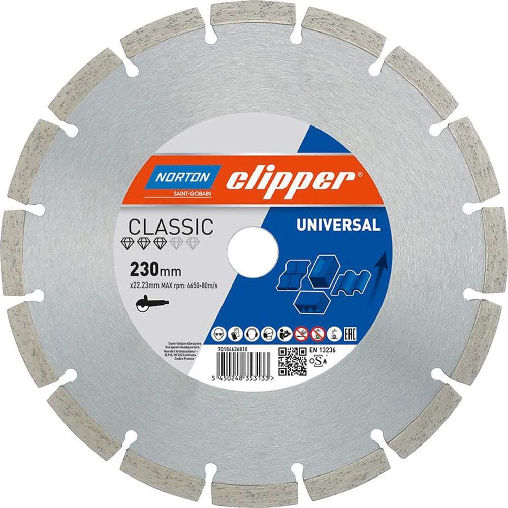 Norton Clipper 70184626806 "Classic UNI" Diamond Blade, 0 V, Grey/Silver, 115 x 22.23 mm