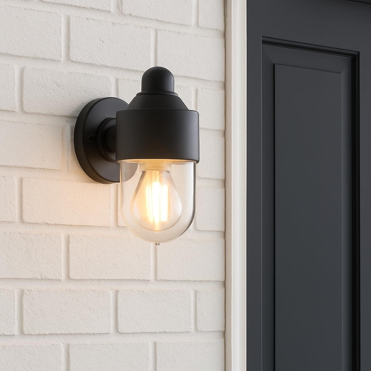 Outdoor Wall Light Lantern E27 Mains Power Garden Porch Patio Door Black Curved Exterior