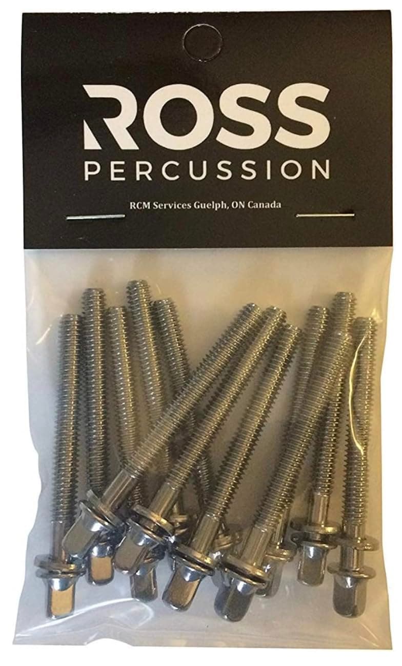 ROSS Percussion Tension Rods with washers for drums 2 Inch - 12 Pack Chrome Plated