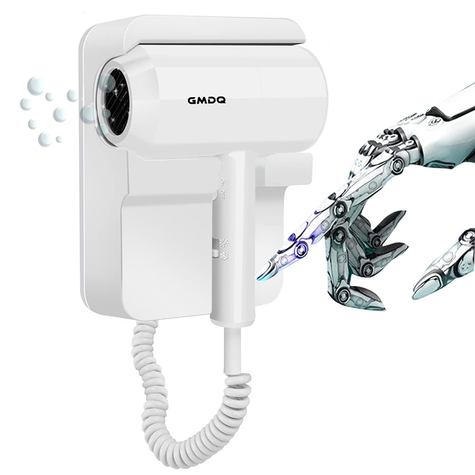 Hotel Wall Mounted Hair Dryer for Bathroom,Restroom Professional Blow Dryer,with Stand Rack,Specialised Motor for Salon,Fast Drying Negative HairDryer - Gifts【Massage Comb, Screws+Adhesive】 White