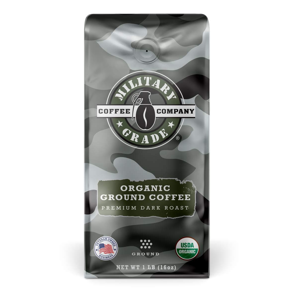 Military Grade Ground Premium Dark Roast Coffee, The Strongest Coffee On The Planet, USDA Certified Organic - 16 Oz. (1 BAG)