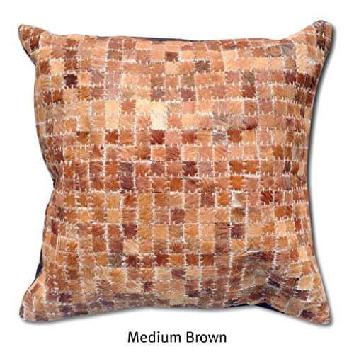 The Rug Republic Hand Made Medium Brown Natural Hide Mosaic Pillow (45cm x 45cm),1 Piece